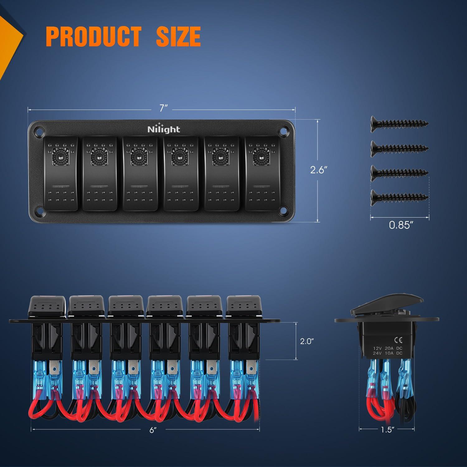 imageNilight90111F 6 Gang Aluminum Rocker Switch Panel Toggle Dash 5 Pin ONOff PreWired Rocker Switch Blue Backlit Switch for Automotive Car Marine Boat RV2 Years WarrantyPurple