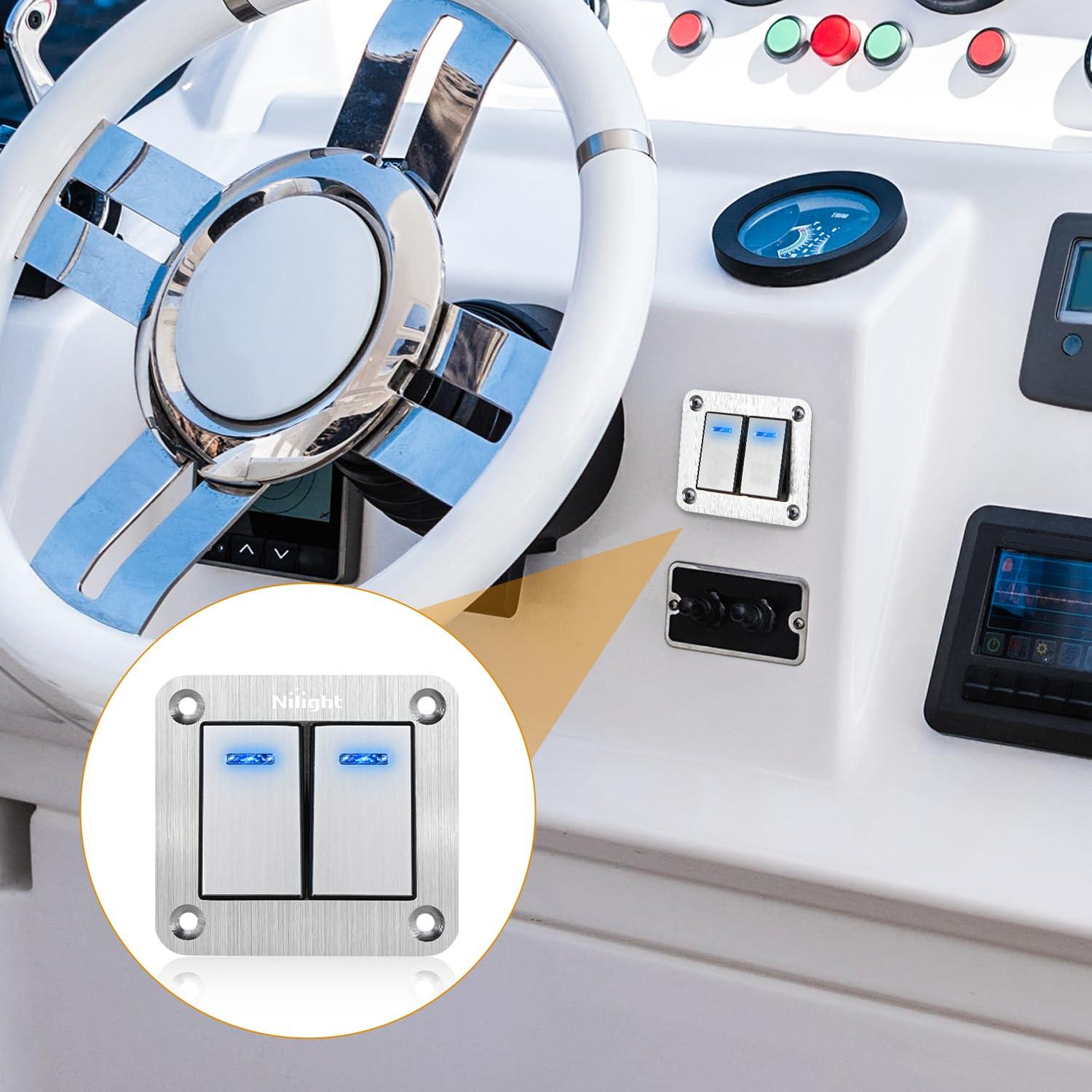 imageNilight90111F 6 Gang Aluminum Rocker Switch Panel Toggle Dash 5 Pin ONOff PreWired Rocker Switch Blue Backlit Switch for Automotive Car Marine Boat RV2 Years WarrantySilver