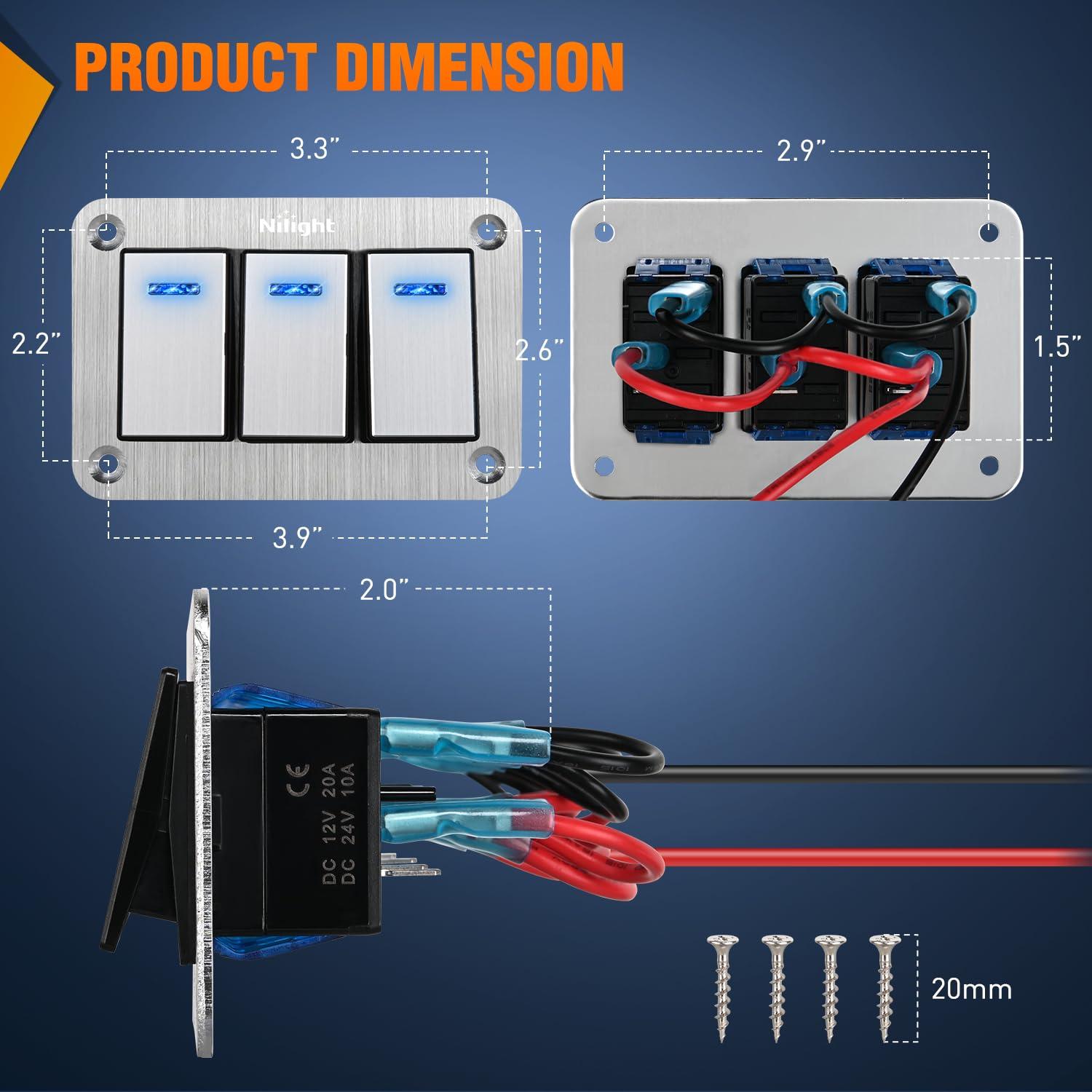 imageNilight90111F 6 Gang Aluminum Rocker Switch Panel Toggle Dash 5 Pin ONOff PreWired Rocker Switch Blue Backlit Switch for Automotive Car Marine Boat RV2 Years WarrantySilver