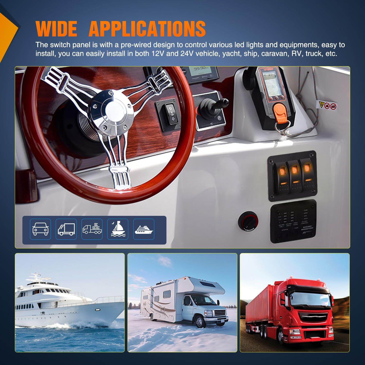 imageNilight90111F 6 Gang Aluminum Rocker Switch Panel Toggle Dash 5 Pin ONOff PreWired Rocker Switch Blue Backlit Switch for Automotive Car Marine Boat RV2 Years WarrantyAmber