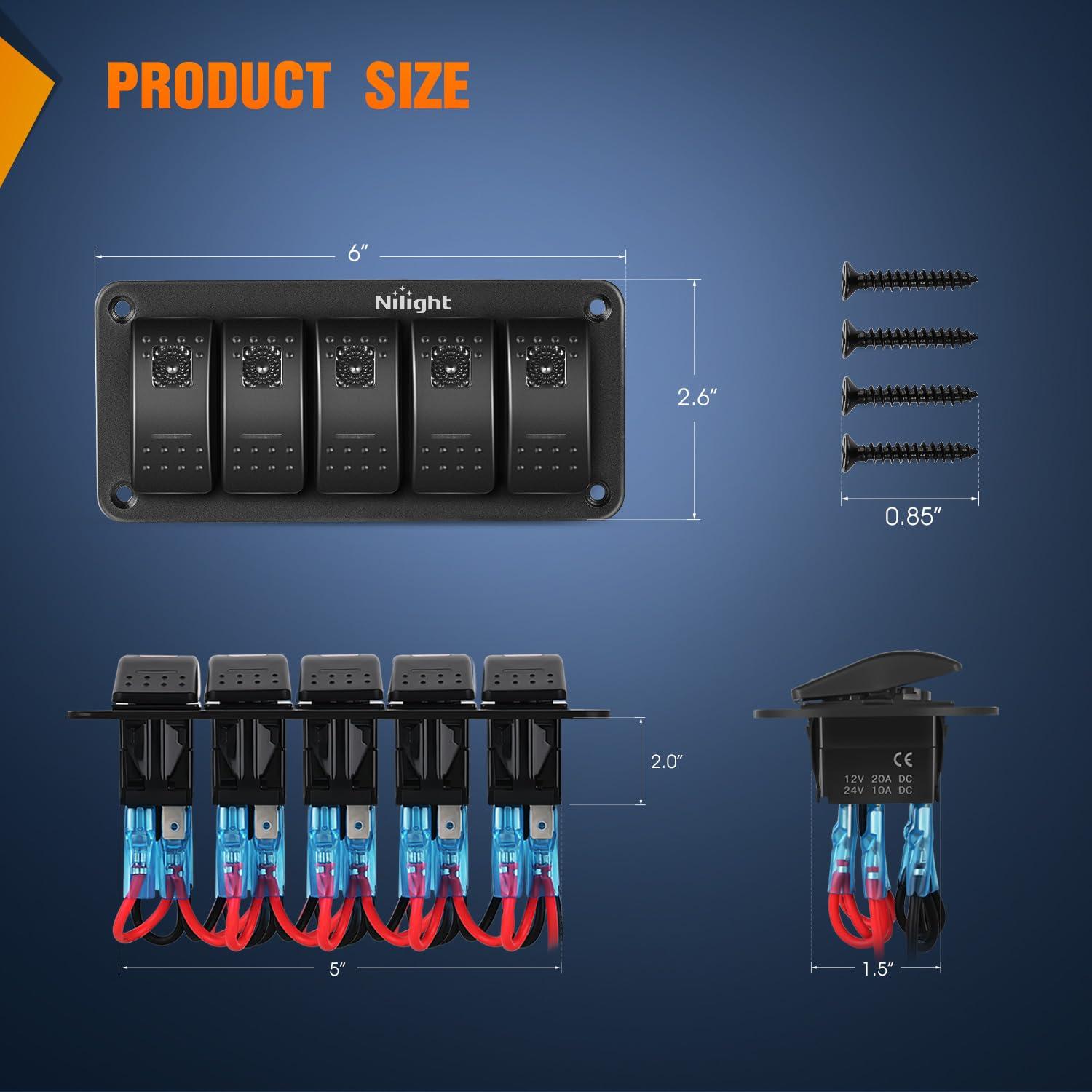 imageNilight90111F 6 Gang Aluminum Rocker Switch Panel Toggle Dash 5 Pin ONOff PreWired Rocker Switch Blue Backlit Switch for Automotive Car Marine Boat RV2 Years WarrantyPurple