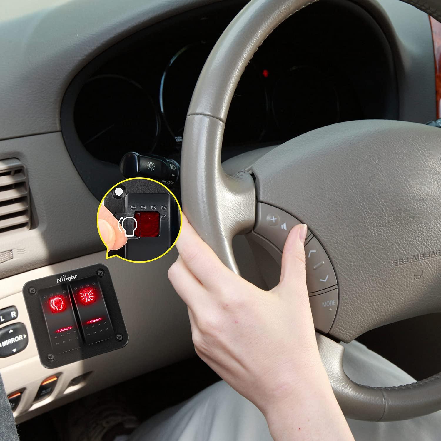 imageNilight90111F 6 Gang Aluminum Rocker Switch Panel Toggle Dash 5 Pin ONOff PreWired Rocker Switch Blue Backlit Switch for Automotive Car Marine Boat RV2 Years WarrantyRed