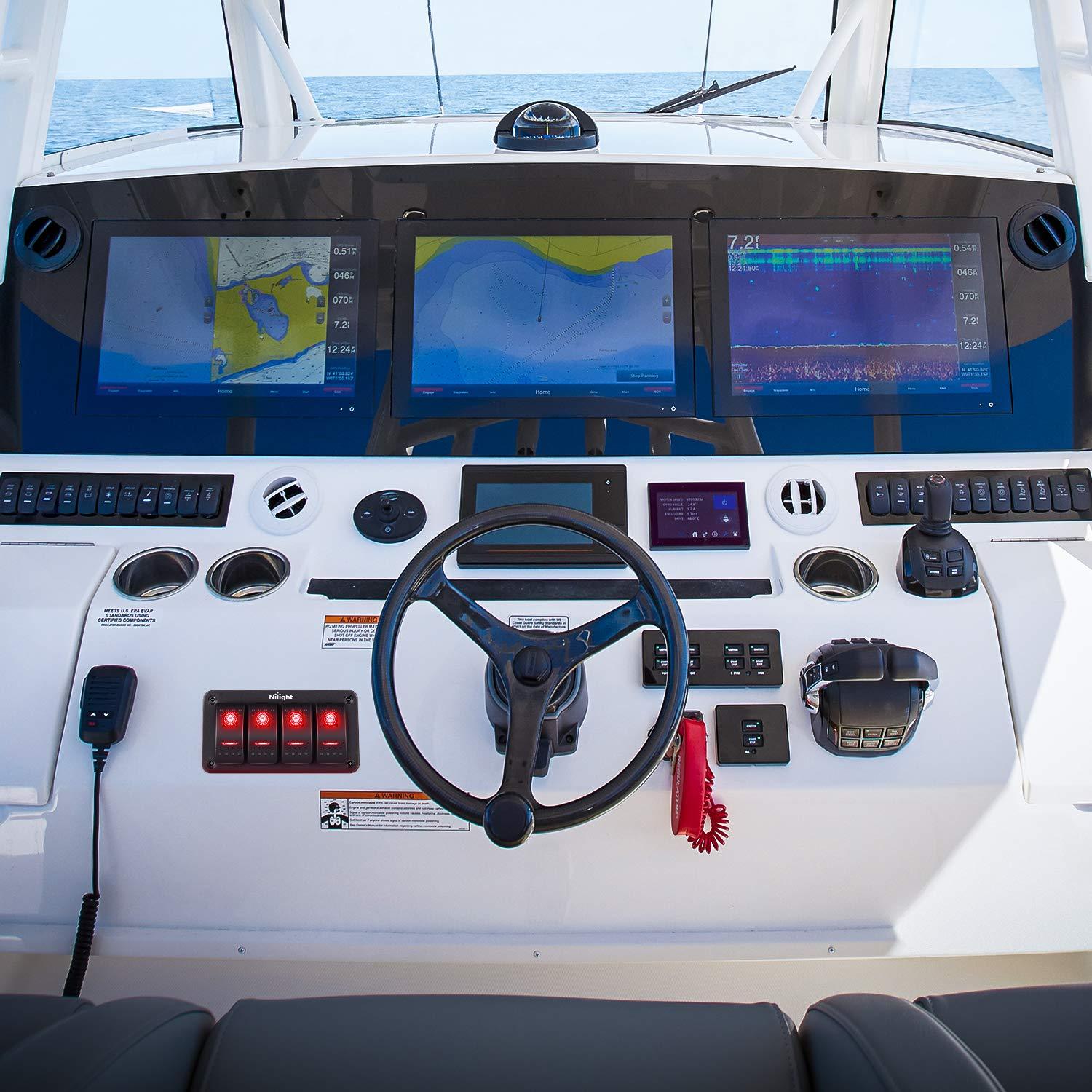 imageNilight90111F 6 Gang Aluminum Rocker Switch Panel Toggle Dash 5 Pin ONOff PreWired Rocker Switch Blue Backlit Switch for Automotive Car Marine Boat RV2 Years WarrantyRed