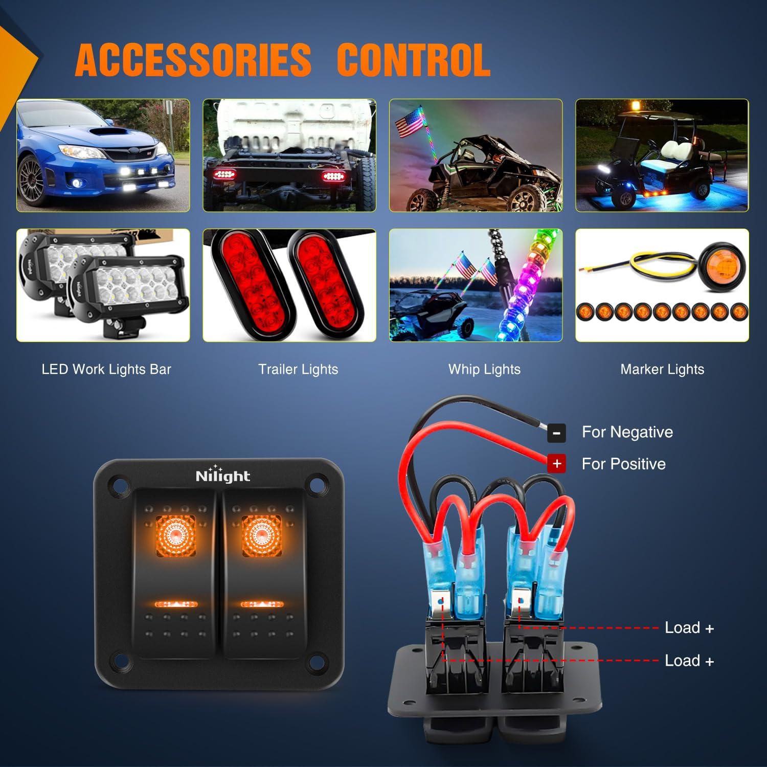 imageNilight90111F 6 Gang Aluminum Rocker Switch Panel Toggle Dash 5 Pin ONOff PreWired Rocker Switch Blue Backlit Switch for Automotive Car Marine Boat RV2 Years WarrantyAmber