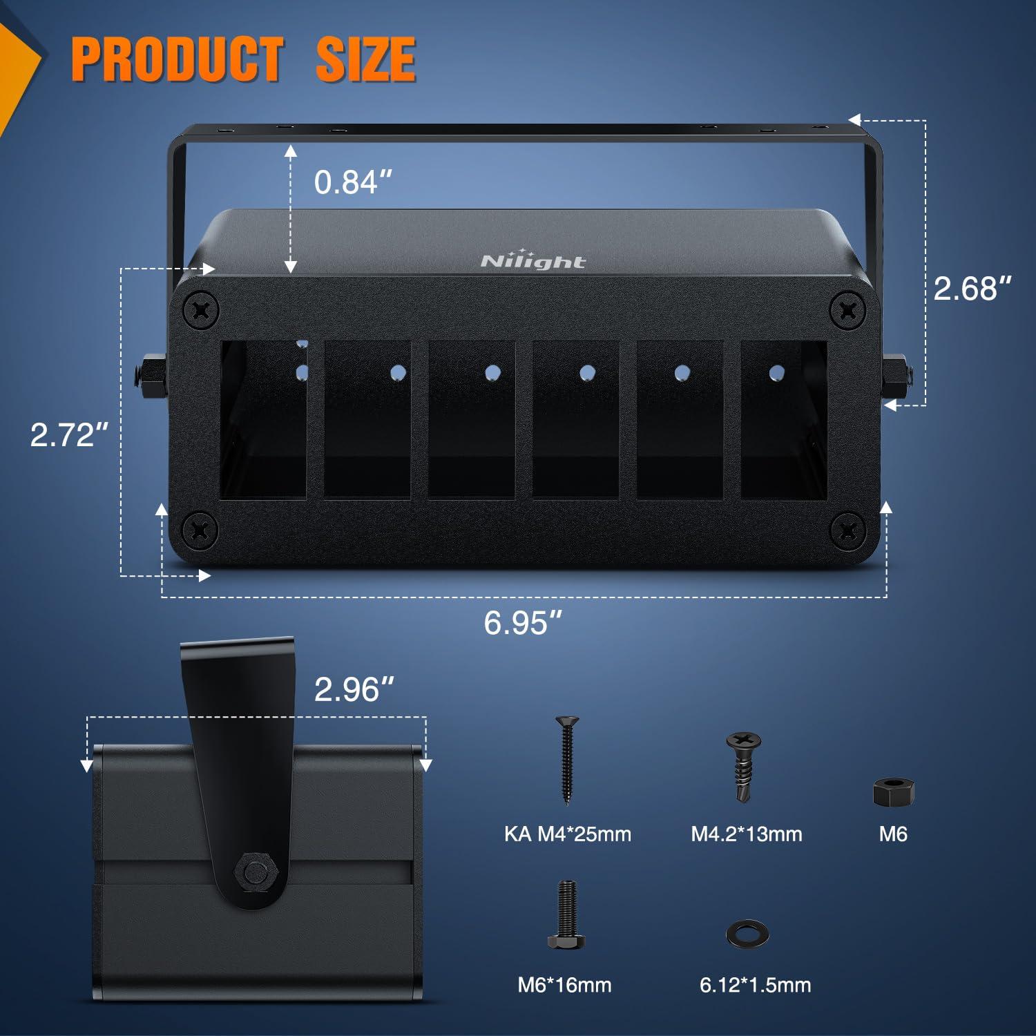 imageNilight90111F 6 Gang Aluminum Rocker Switch Panel Toggle Dash 5 Pin ONOff PreWired Rocker Switch Blue Backlit Switch for Automotive Car Marine Boat RV2 Years WarrantyBlackSwitch Box Only