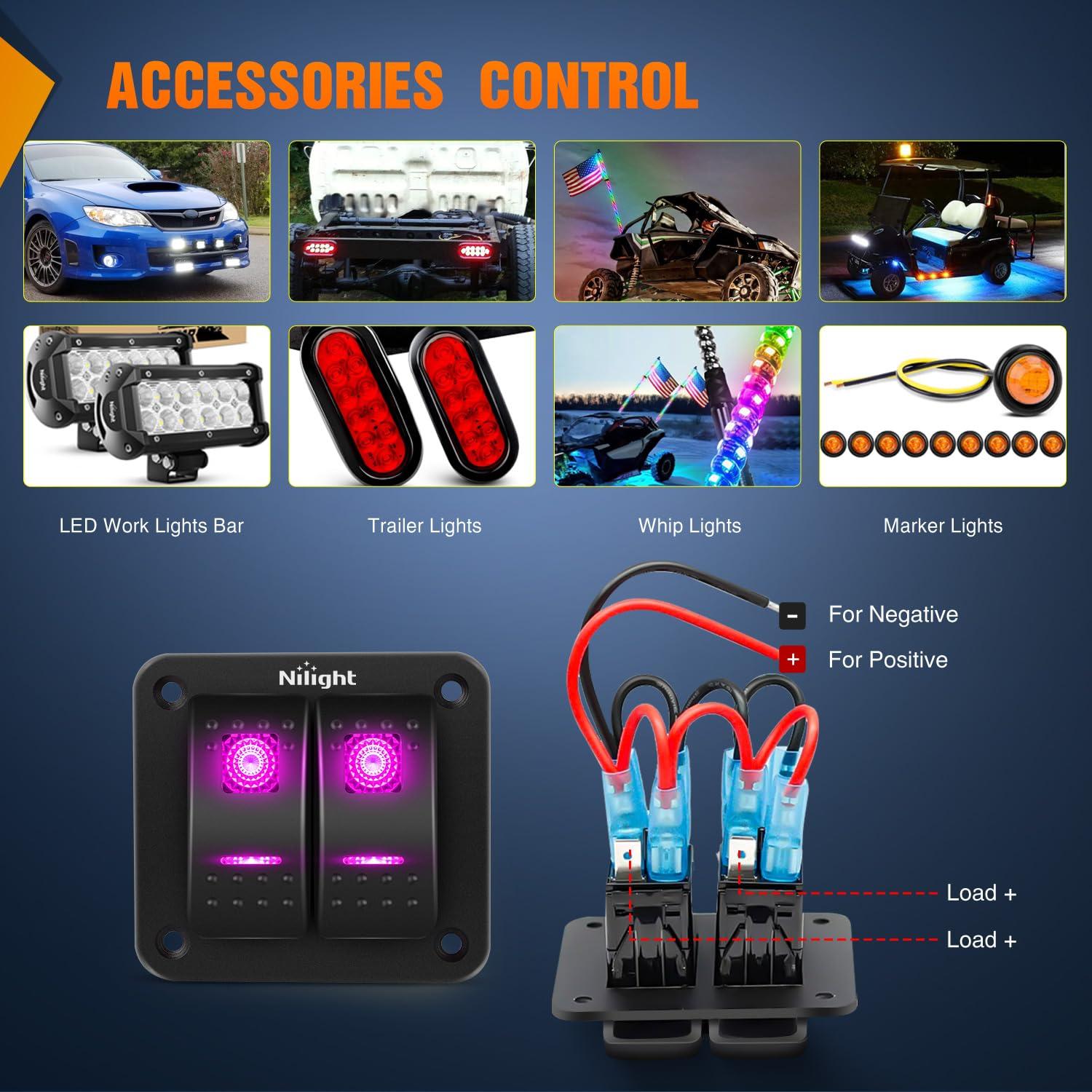 imageNilight90111F 6 Gang Aluminum Rocker Switch Panel Toggle Dash 5 Pin ONOff PreWired Rocker Switch Blue Backlit Switch for Automotive Car Marine Boat RV2 Years WarrantyPurple