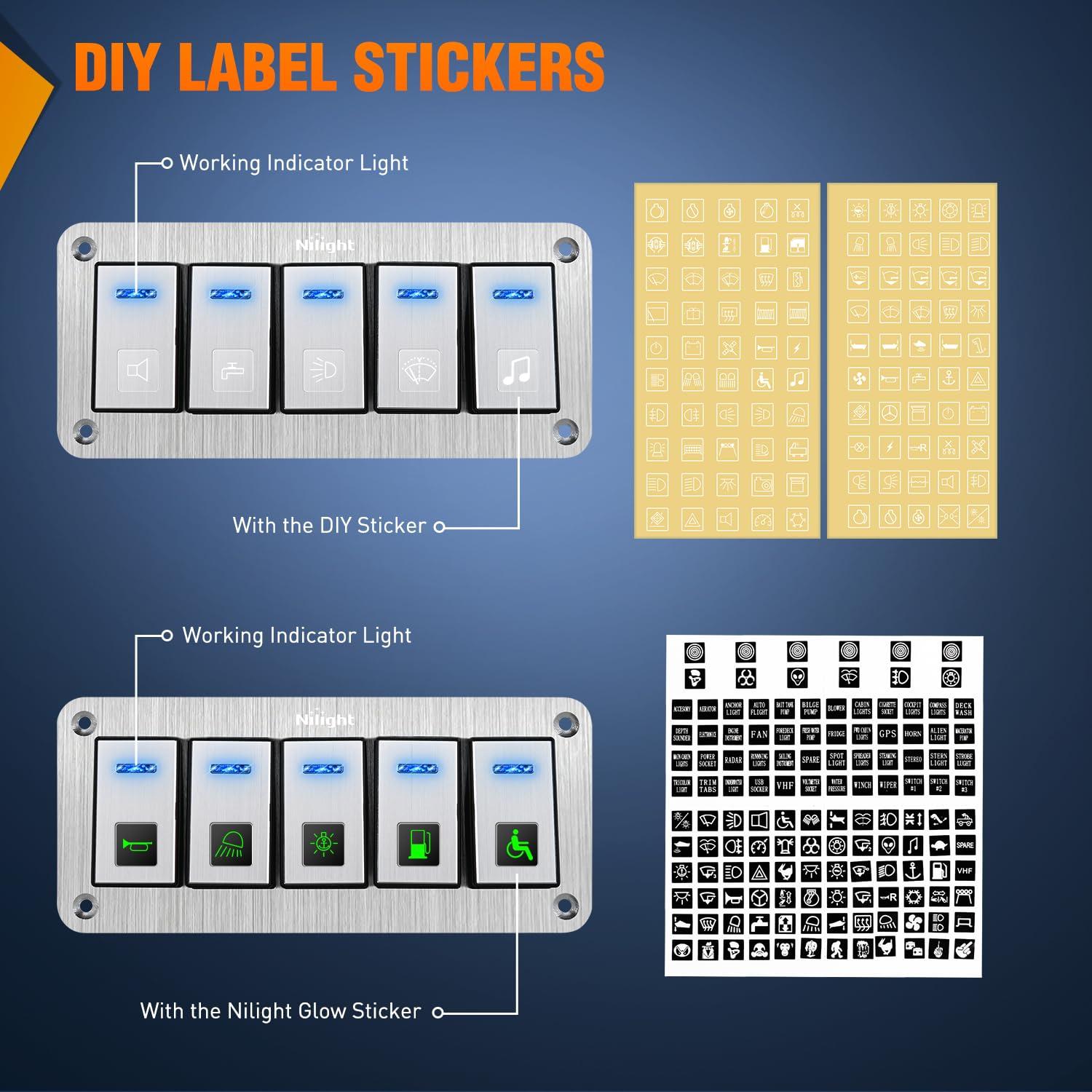 imageNilight90111F 6 Gang Aluminum Rocker Switch Panel Toggle Dash 5 Pin ONOff PreWired Rocker Switch Blue Backlit Switch for Automotive Car Marine Boat RV2 Years WarrantySilver