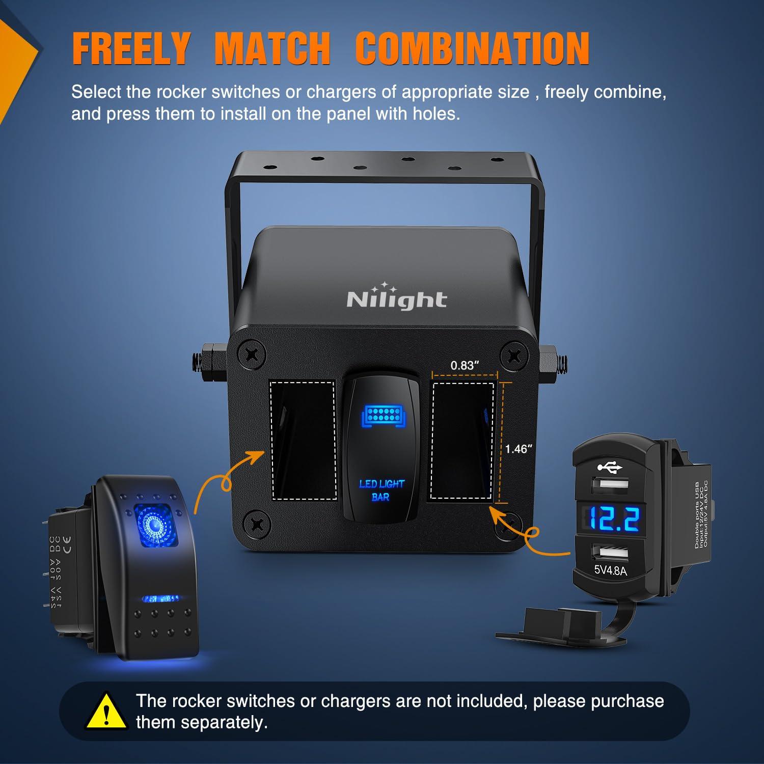 imageNilight90111F 6 Gang Aluminum Rocker Switch Panel Toggle Dash 5 Pin ONOff PreWired Rocker Switch Blue Backlit Switch for Automotive Car Marine Boat RV2 Years WarrantyBlackSwitch Box Only