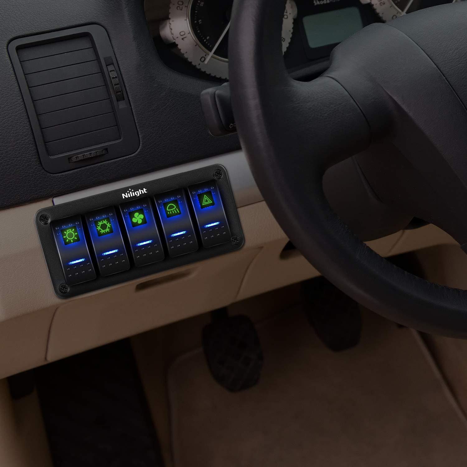 imageNilight90111F 6 Gang Aluminum Rocker Switch Panel Toggle Dash 5 Pin ONOff PreWired Rocker Switch Blue Backlit Switch for Automotive Car Marine Boat RV2 Years WarrantyBlue