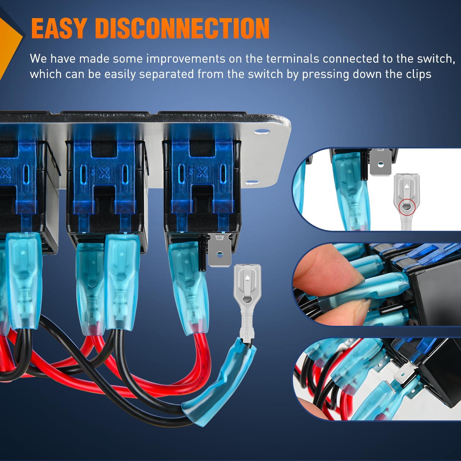 imageNilight90111F 6 Gang Aluminum Rocker Switch Panel Toggle Dash 5 Pin ONOff PreWired Rocker Switch Blue Backlit Switch for Automotive Car Marine Boat RV2 Years WarrantySilver