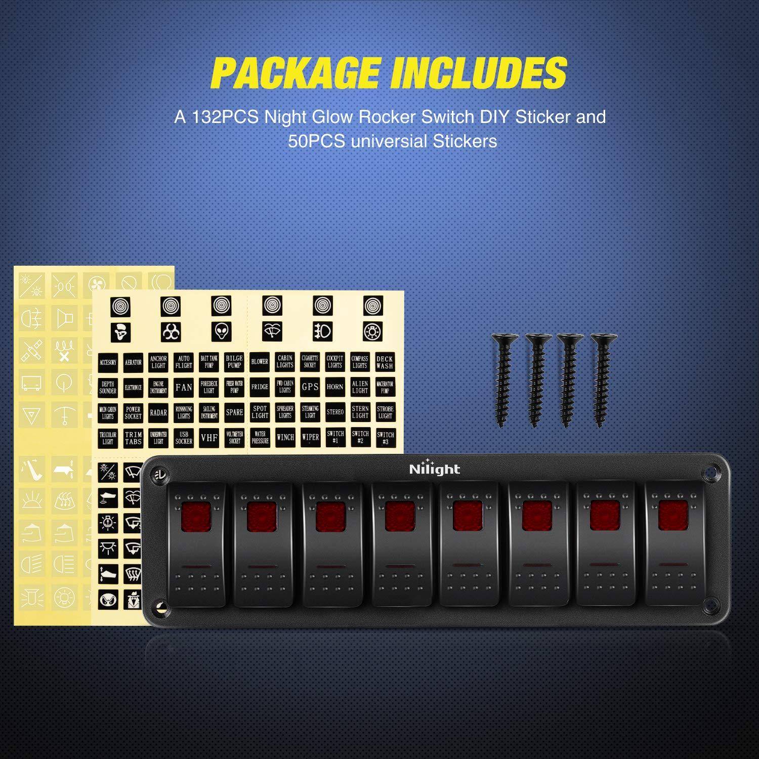 imageNilight90111F 6 Gang Aluminum Rocker Switch Panel Toggle Dash 5 Pin ONOff PreWired Rocker Switch Blue Backlit Switch for Automotive Car Marine Boat RV2 Years WarrantyRed