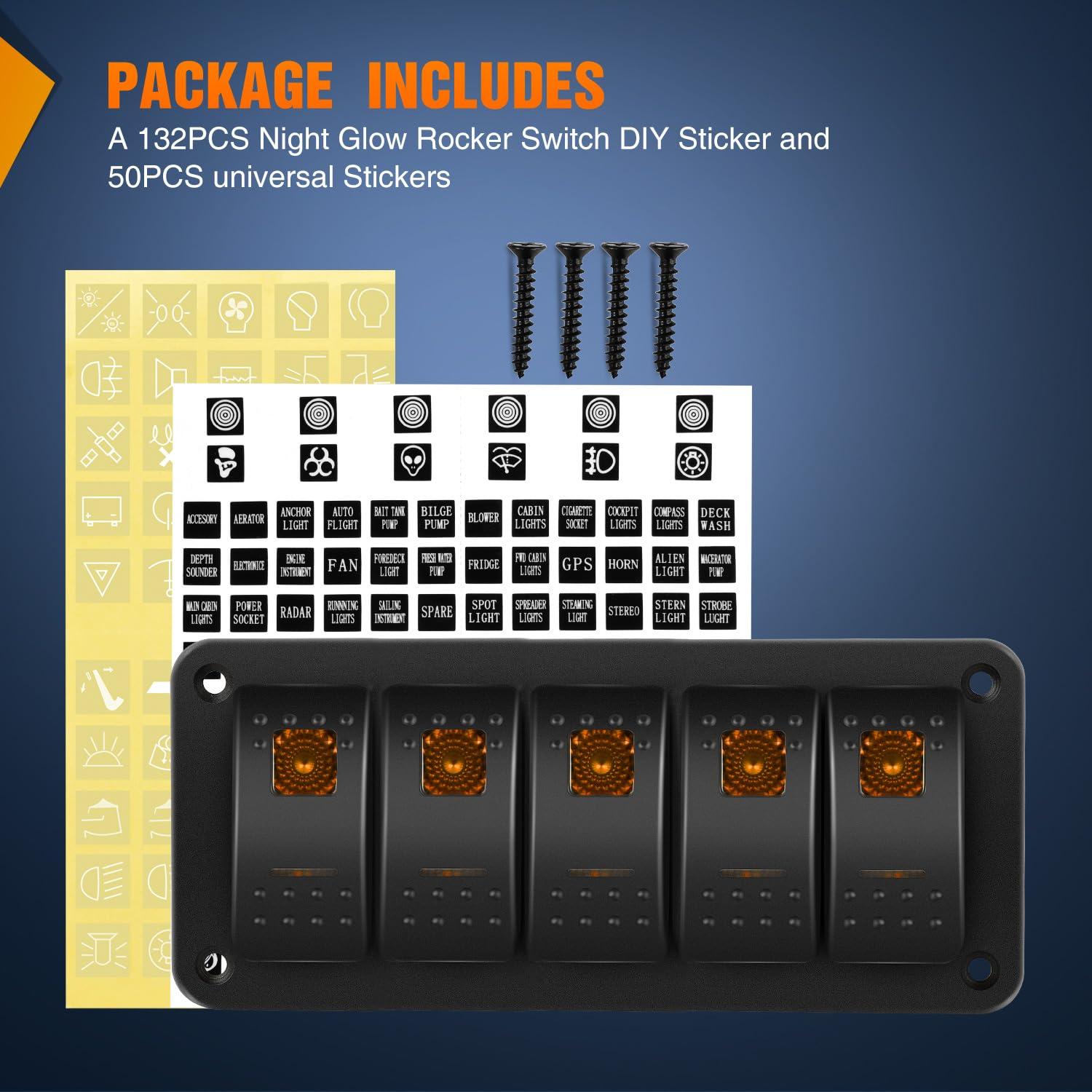 imageNilight90111F 6 Gang Aluminum Rocker Switch Panel Toggle Dash 5 Pin ONOff PreWired Rocker Switch Blue Backlit Switch for Automotive Car Marine Boat RV2 Years WarrantyAmber