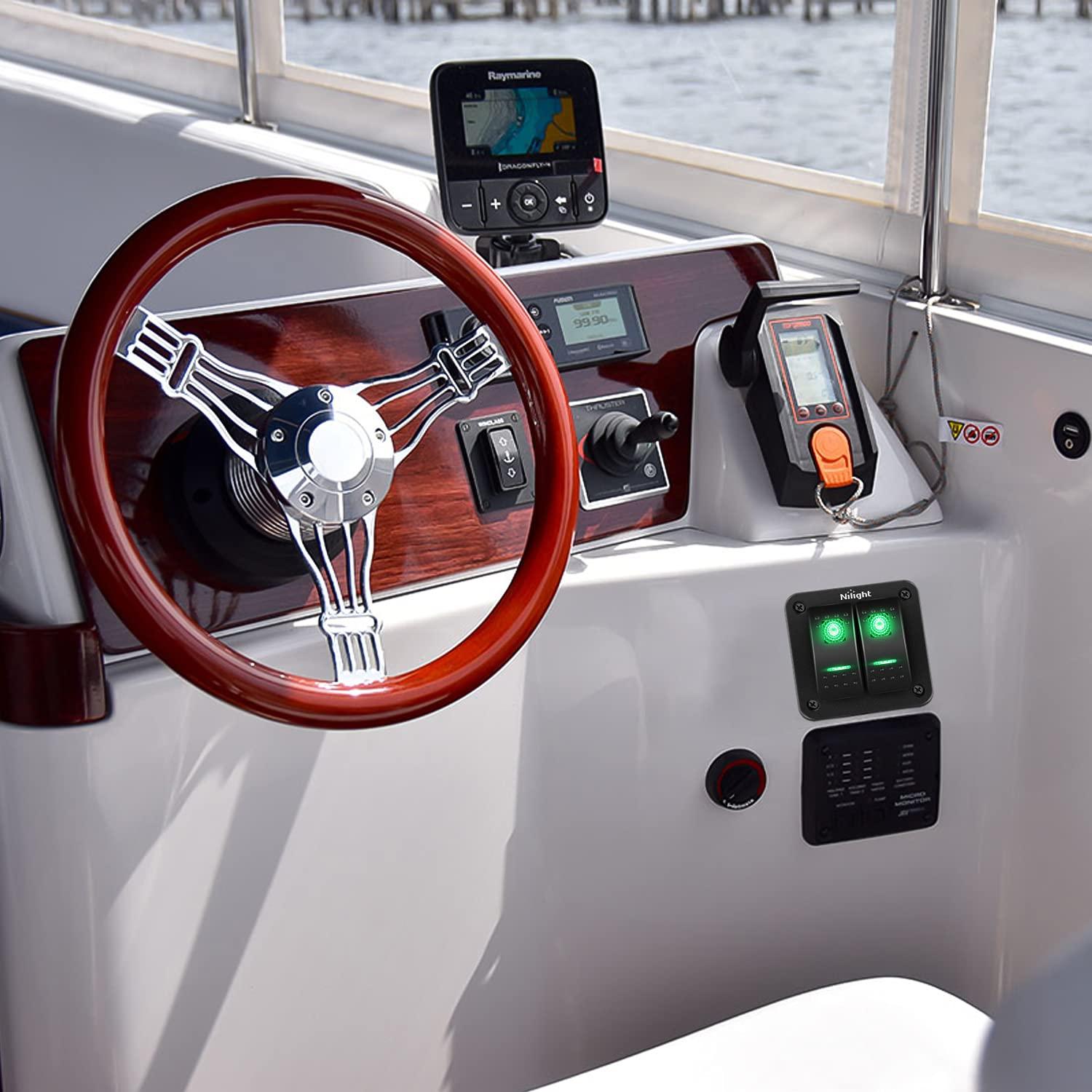 imageNilight90111F 6 Gang Aluminum Rocker Switch Panel Toggle Dash 5 Pin ONOff PreWired Rocker Switch Blue Backlit Switch for Automotive Car Marine Boat RV2 Years WarrantyGreen