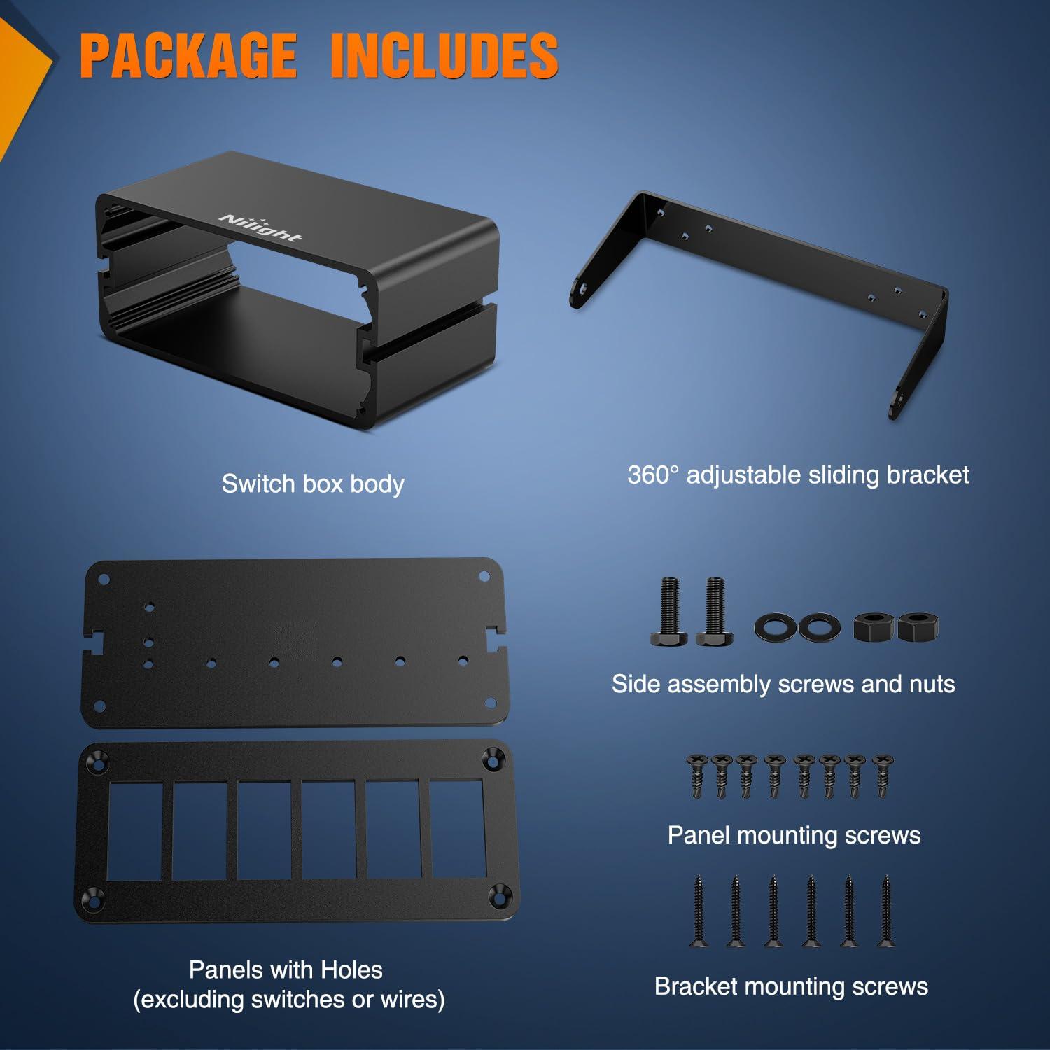 imageNilight90111F 6 Gang Aluminum Rocker Switch Panel Toggle Dash 5 Pin ONOff PreWired Rocker Switch Blue Backlit Switch for Automotive Car Marine Boat RV2 Years WarrantyBlackSwitch Box Only