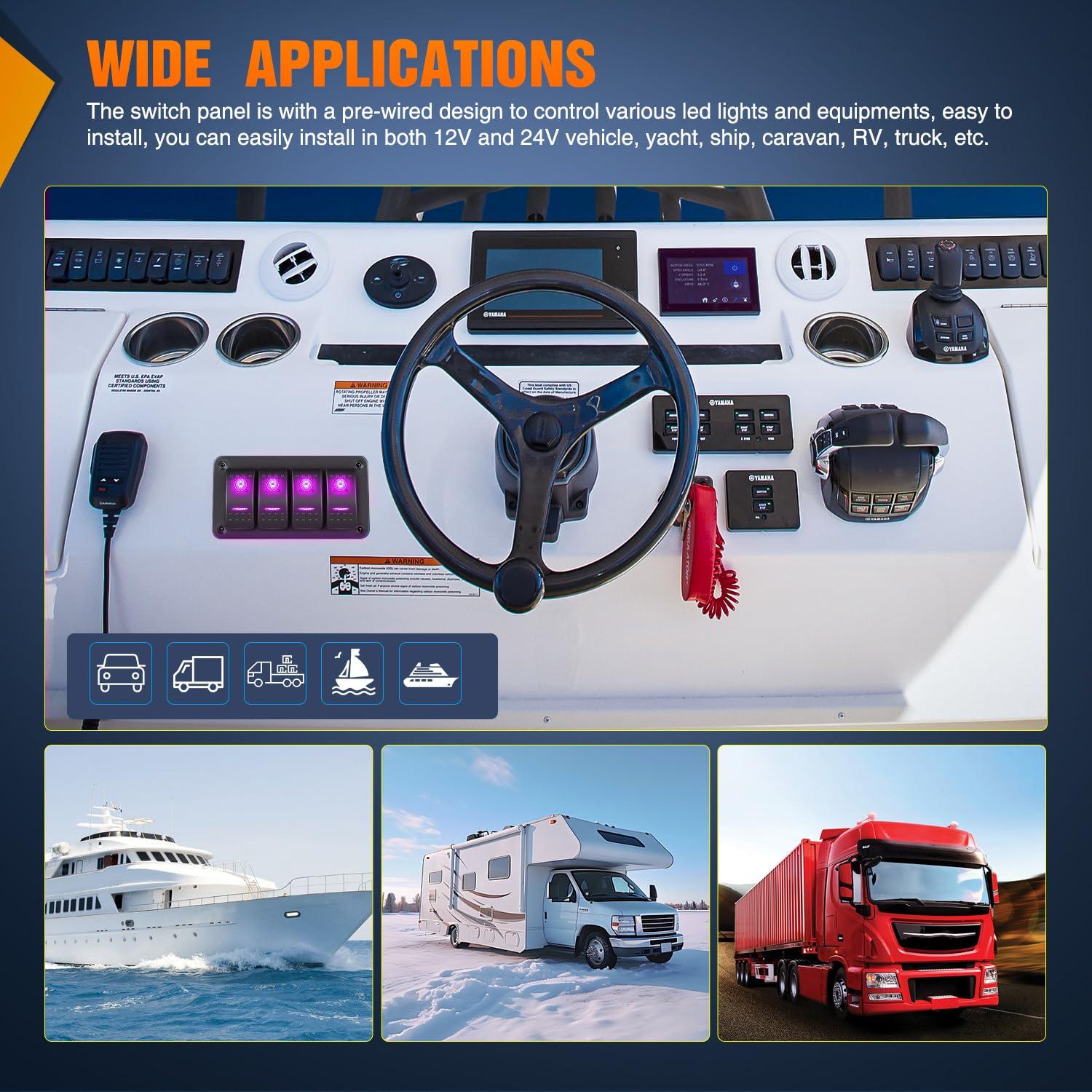 imageNilight90111F 6 Gang Aluminum Rocker Switch Panel Toggle Dash 5 Pin ONOff PreWired Rocker Switch Blue Backlit Switch for Automotive Car Marine Boat RV2 Years WarrantyPurple