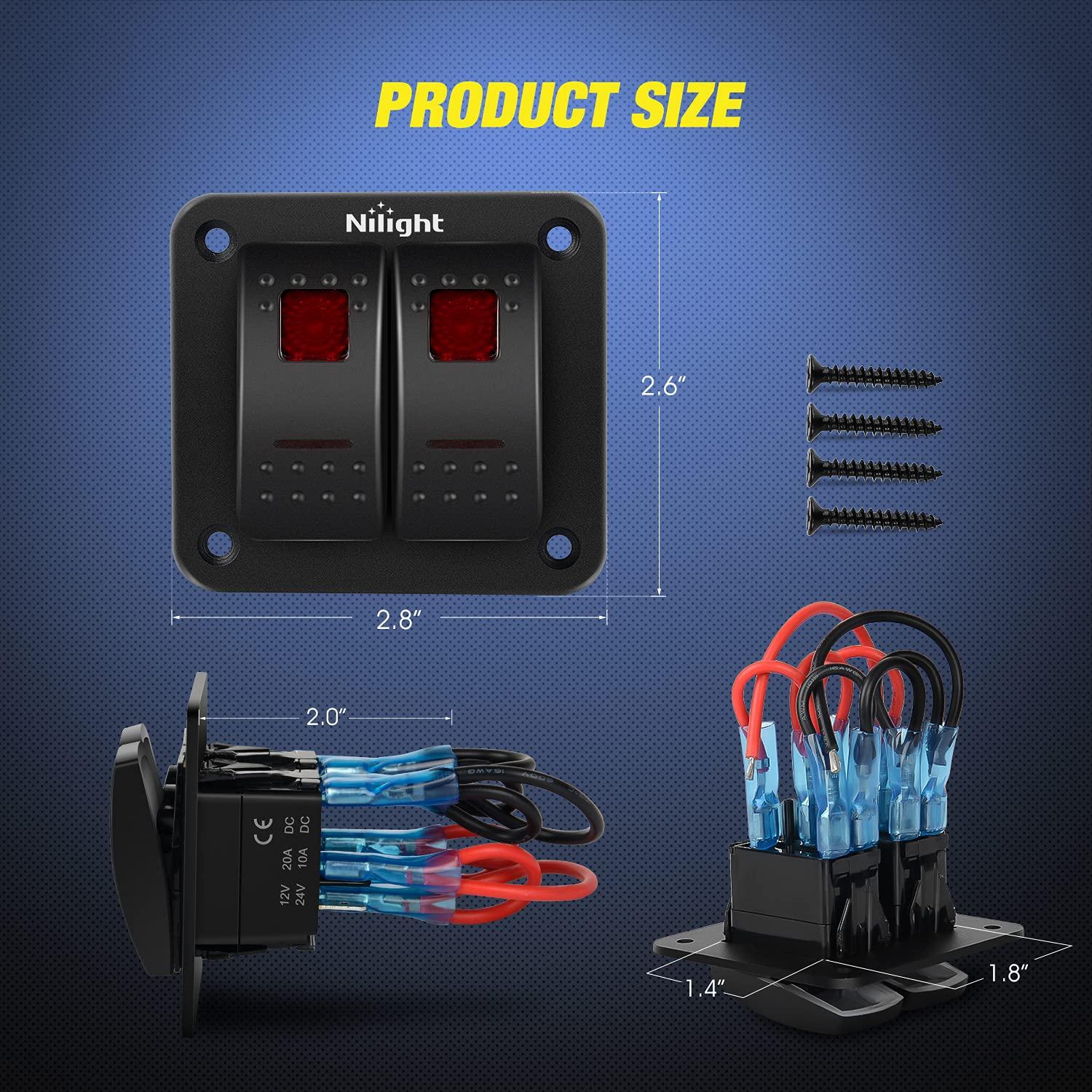 imageNilight90111F 6 Gang Aluminum Rocker Switch Panel Toggle Dash 5 Pin ONOff PreWired Rocker Switch Blue Backlit Switch for Automotive Car Marine Boat RV2 Years WarrantyRed