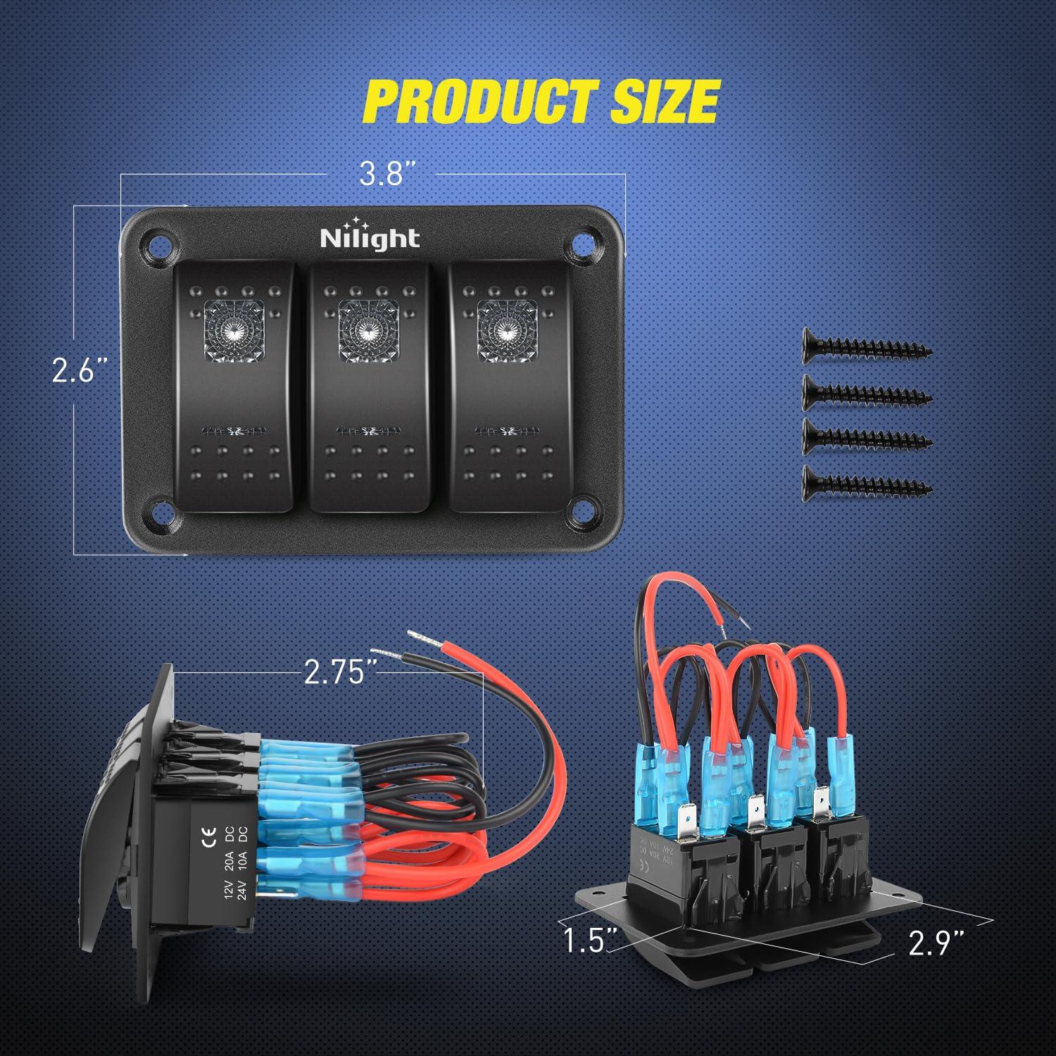 imageNilight90111F 6 Gang Aluminum Rocker Switch Panel Toggle Dash 5 Pin ONOff PreWired Rocker Switch Blue Backlit Switch for Automotive Car Marine Boat RV2 Years WarrantyPurple