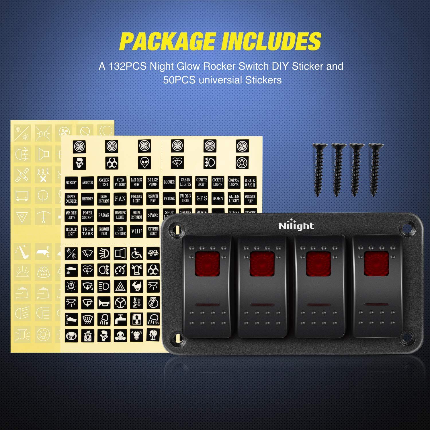 imageNilight90111F 6 Gang Aluminum Rocker Switch Panel Toggle Dash 5 Pin ONOff PreWired Rocker Switch Blue Backlit Switch for Automotive Car Marine Boat RV2 Years WarrantyRed