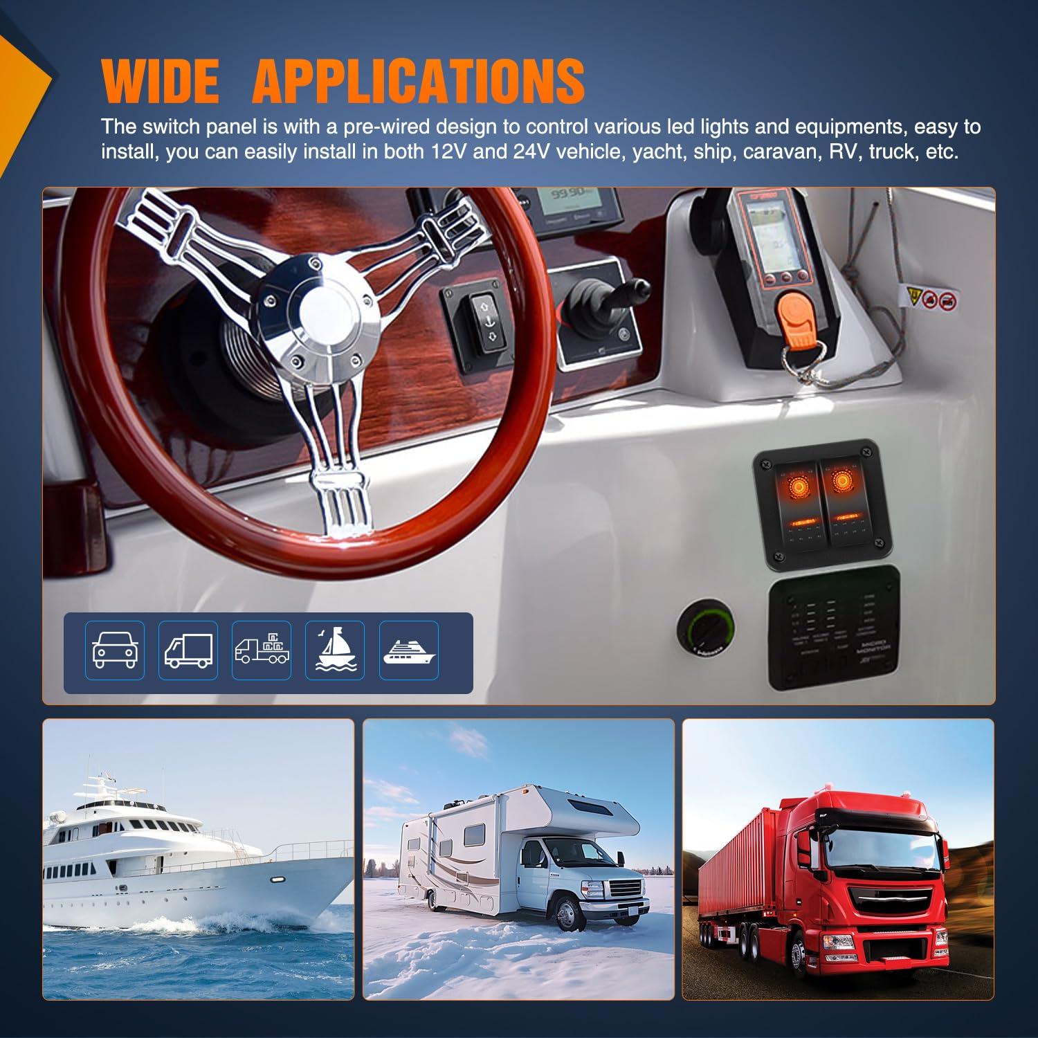 imageNilight90111F 6 Gang Aluminum Rocker Switch Panel Toggle Dash 5 Pin ONOff PreWired Rocker Switch Blue Backlit Switch for Automotive Car Marine Boat RV2 Years WarrantyAmber