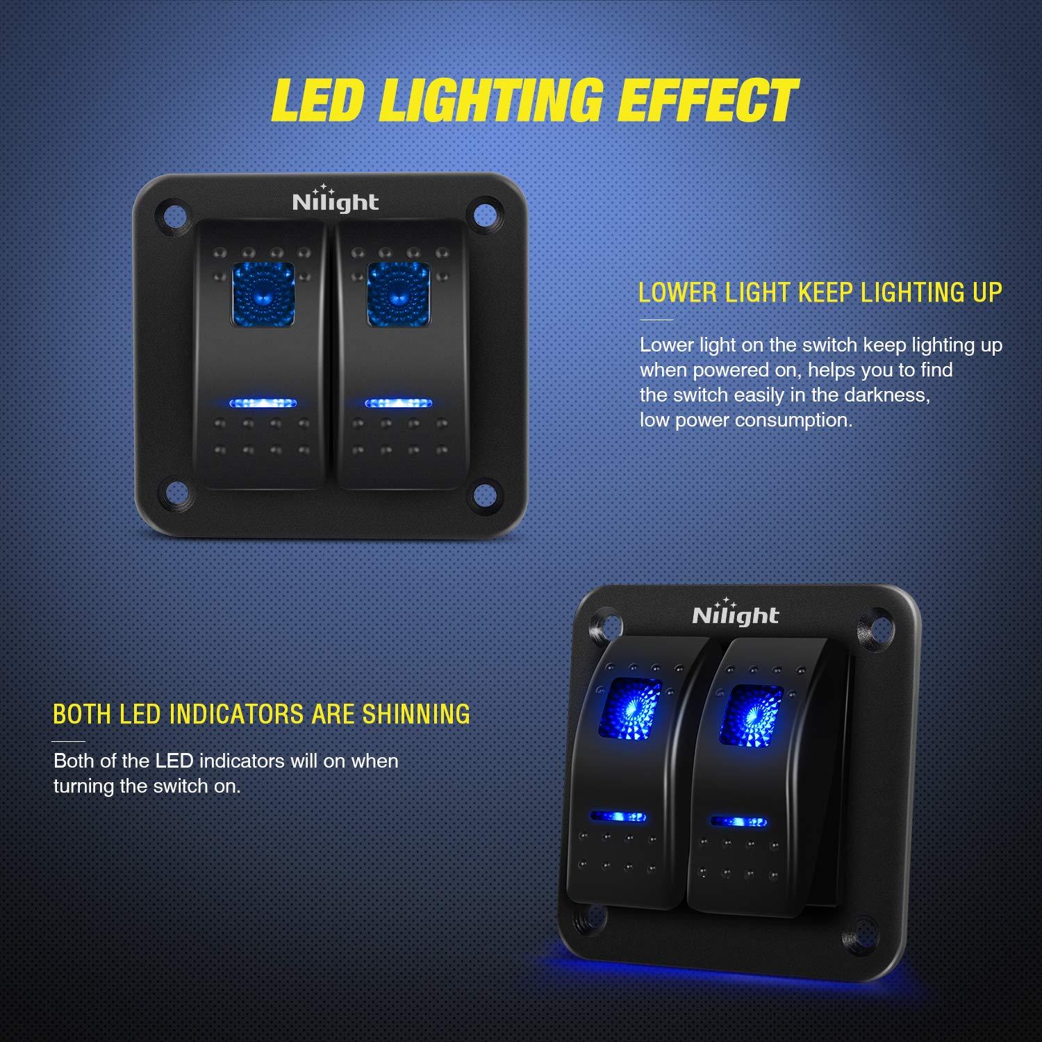 imageNilight90111F 6 Gang Aluminum Rocker Switch Panel Toggle Dash 5 Pin ONOff PreWired Rocker Switch Blue Backlit Switch for Automotive Car Marine Boat RV2 Years WarrantyBlue