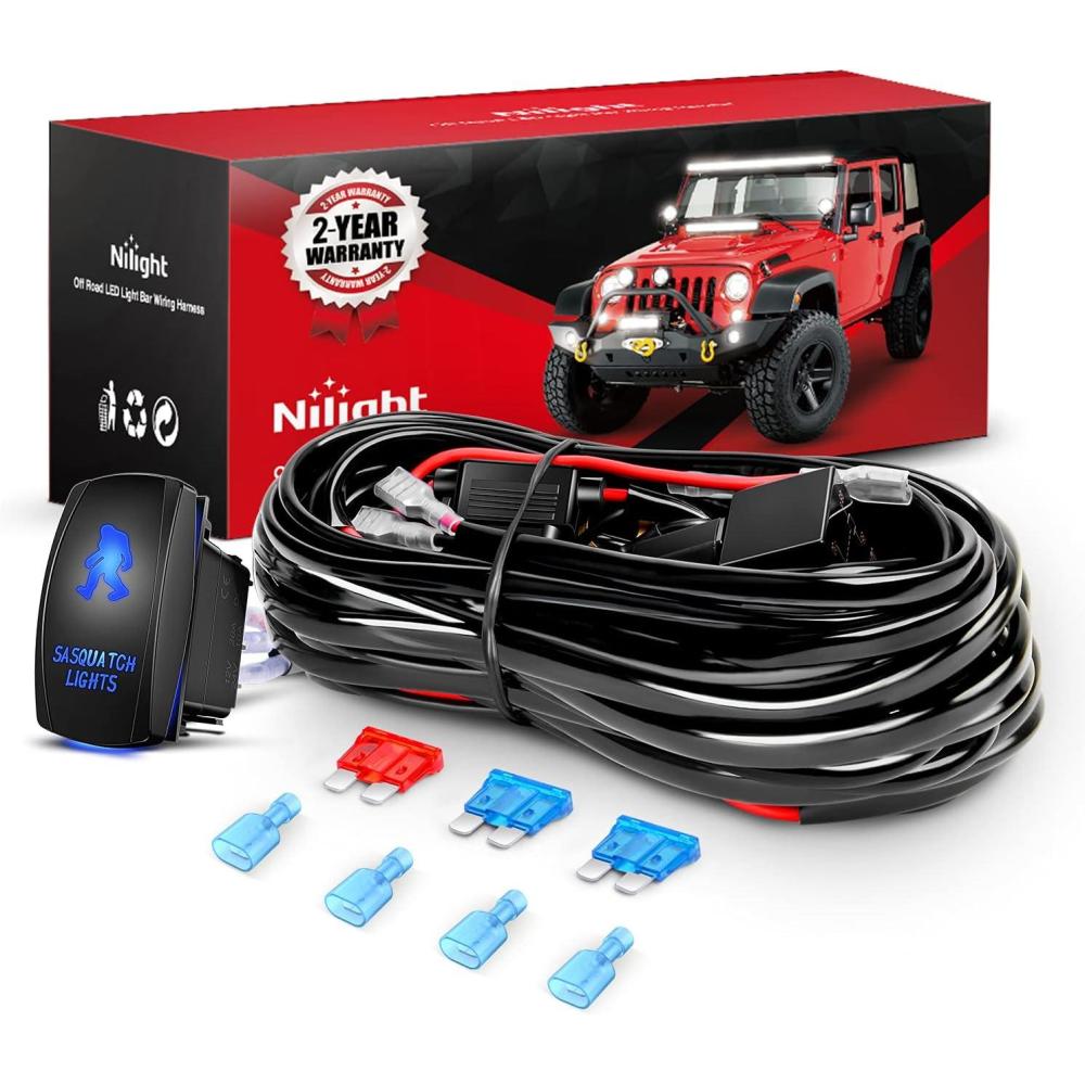 imageNilight  10013W NI WA 07 LED Light Bar Wiring Harness Kit SASQUATCH LIGHTS 12V 5Pin Rocker Laser On off Waterproof Switch Power Relay Blade Fuse2 Lead2 Years Warranty