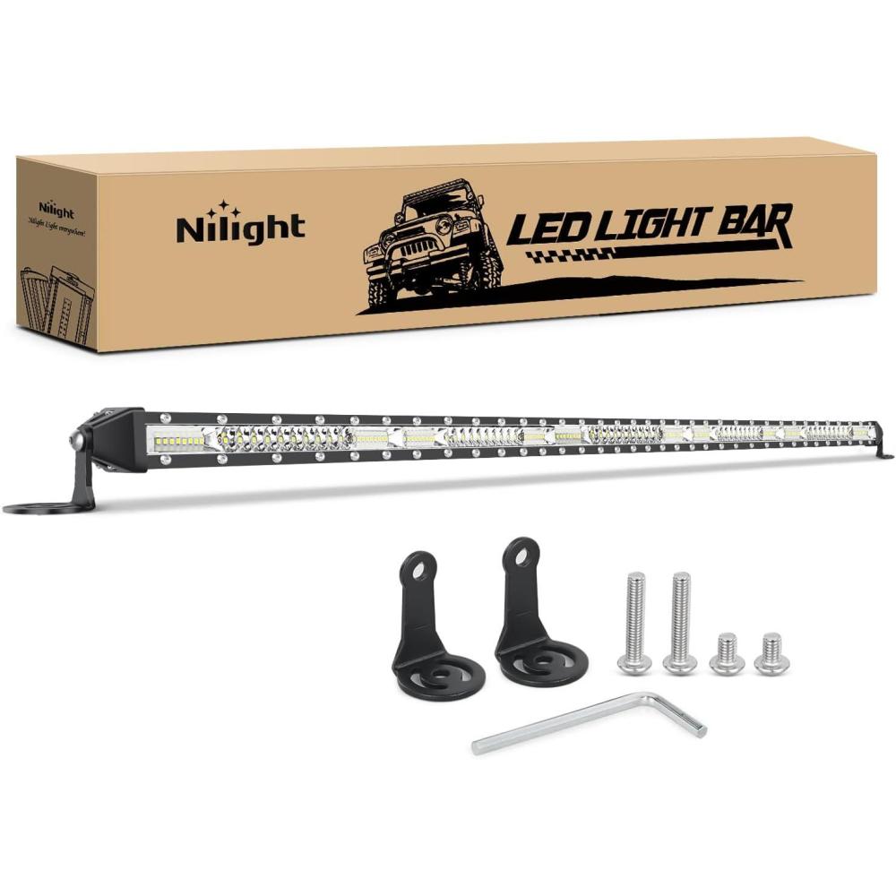 imageNilight  40007CA 51Inch 250W Super Slim Spot Flood Combo Bar Driving Fog Single Row Off Road LED Lights2 Style Mounting Brackets WhiteWhite 50Inch 130LED Slim