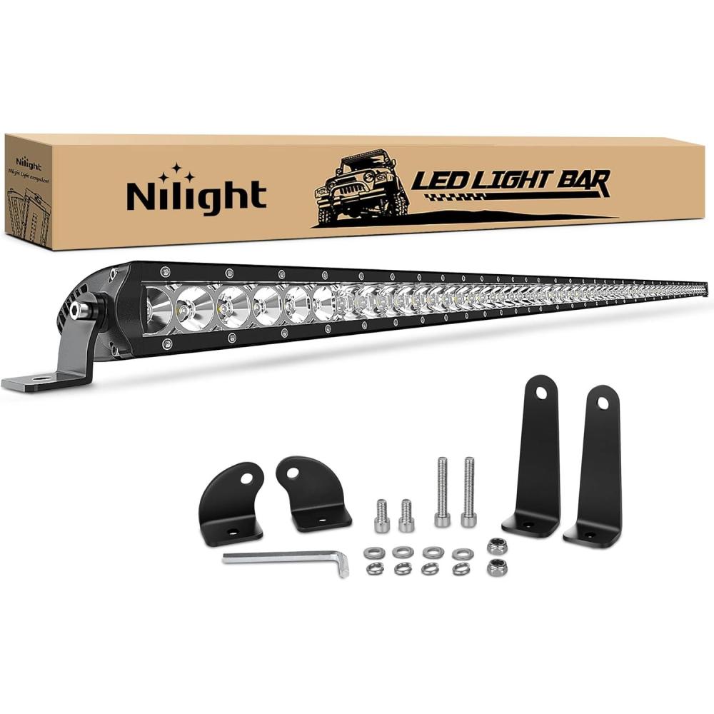 imageNilight  40007CA 51Inch 250W Super Slim Spot Flood Combo Bar Driving Fog Single Row Off Road LED Lights2 Style Mounting Brackets WhiteWhite