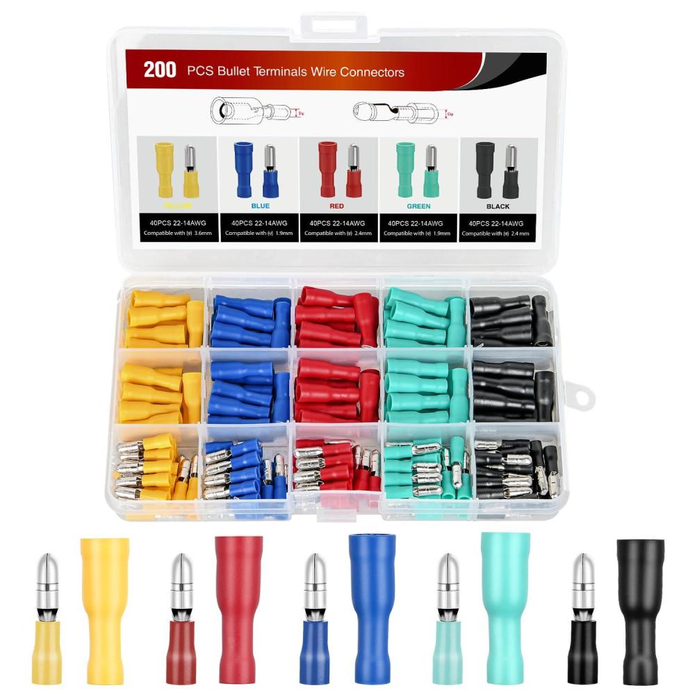 imageNilight  50027R 250 PCS Heat Shrink Spade Connectors Quick Disconnect Wire Connectors Electrical Spade Terminals Heat Shrink Fully Insulated Male and Female Wire Spade Connectors2 Years Warranty200PCS Bullet Terminals