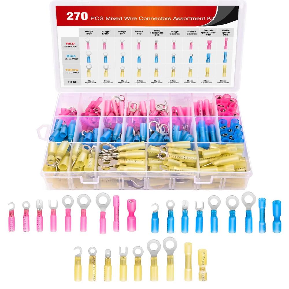 imageNilight  50027R 250 PCS Heat Shrink Spade Connectors Quick Disconnect Wire Connectors Electrical Spade Terminals Heat Shrink Fully Insulated Male and Female Wire Spade Connectors2 Years Warranty270Pcs Mixed Heat Shrink Terminals
