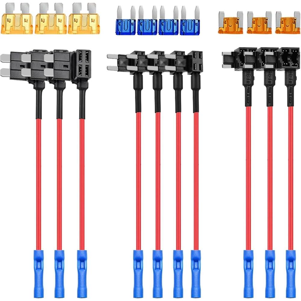imageNilight  50034R 10 Pack 12V Car AddACircuit Fuse Tap Adapter Mini Atm Apm Blade Fuse Holder with 120 PCS Mini Blade Fuse Assortment Kit 5 75 10 15 20 25 30 AMP for CarsTrucksBoats3 Types10 Packs