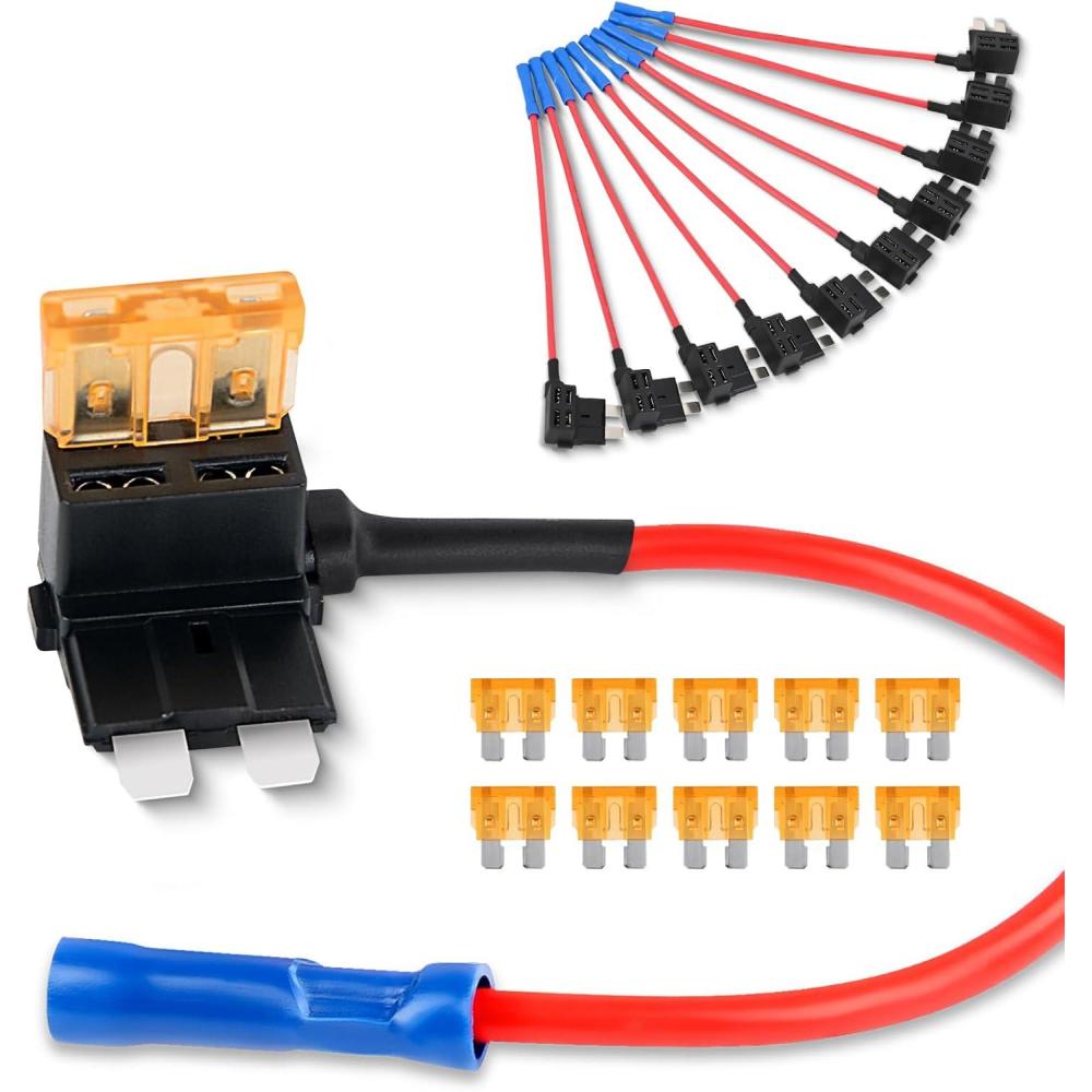 imageNilight  50034R 10 Pack 12V Car AddACircuit Fuse Tap Adapter Mini Atm Apm Blade Fuse Holder with 120 PCS Mini Blade Fuse Assortment Kit 5 75 10 15 20 25 30 AMP for CarsTrucksBoatsMulticolor