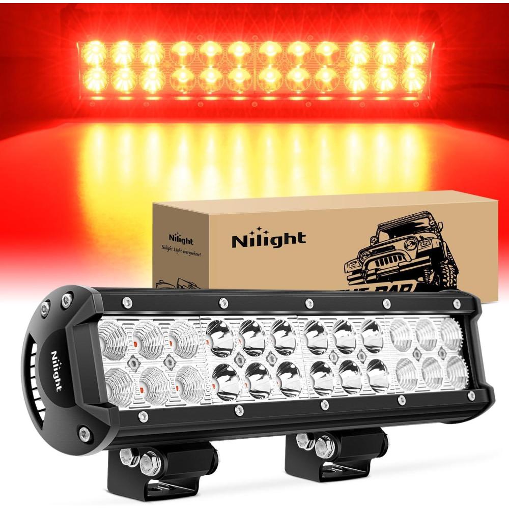 imageNilight  NI06A72W 12Inch 72W Spot Flood Combo Led Light Bar Off Road Lights Boat Lights Fog Light Driving Lights LED Work Light for Trucks 2 Years Warranty WhiteRed