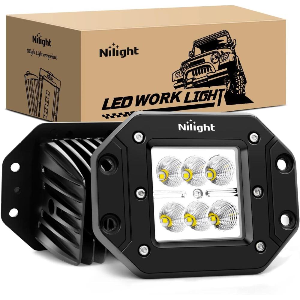 imageNilight  NI23C18W 2PCS 18W Spot LED Work Light Driving Lights Led Light Bar Off Road Led Lights Flush Mount for Jeep Truck Tacoma Bumper ATV UTV2 Years Warranty2PCS 18W Flood Flush Mount