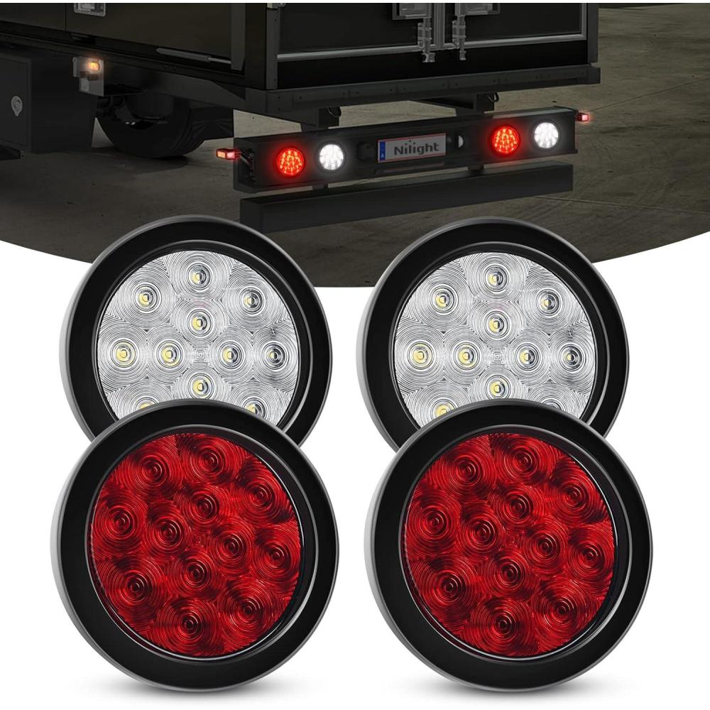 imageNilight  TL18 2PCS 4quot Round Red LED Trailer Tail Lights wSurface Mount Grommet Plugs IP67 Stop Brake Turn Tail Lights for Truck Trailer RV JeepRed White 4pcs