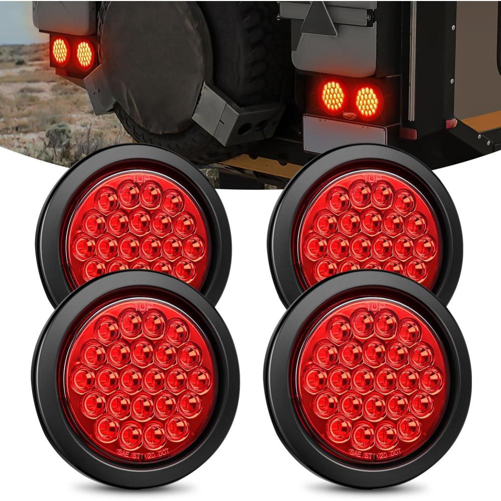imageNilight  TL18 2PCS 4quot Round Red LED Trailer Tail Lights wSurface Mount Grommet Plugs IP67 Stop Brake Turn Tail Lights for Truck Trailer RV JeepRed 4pcs 24Led