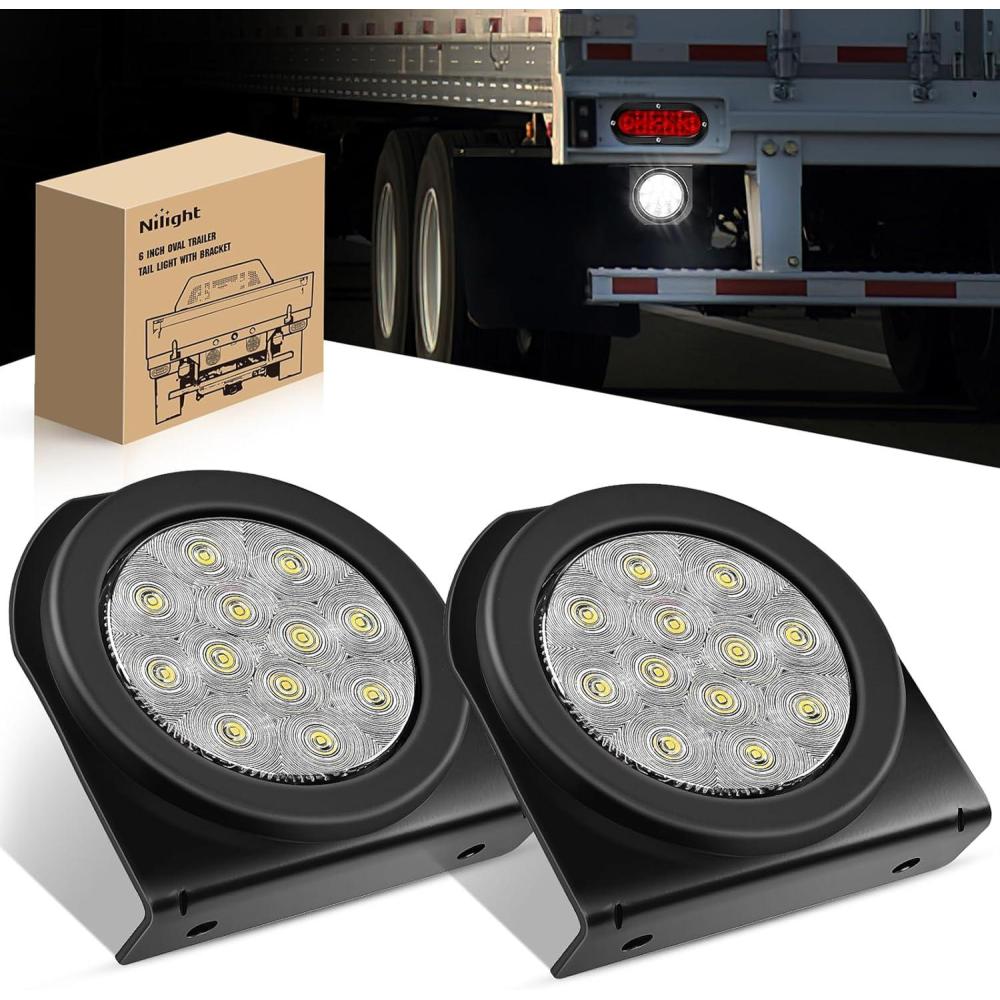 imageNilight  TL18 2PCS 4quot Round Red LED Trailer Tail Lights wSurface Mount Grommet Plugs IP67 Stop Brake Turn Tail Lights for Truck Trailer RV JeepWhite  Brackets 2pcs