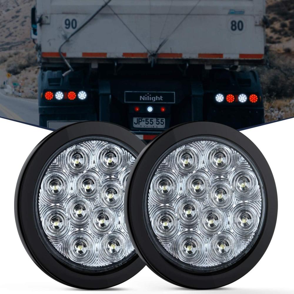 imageNilight  TL18 2PCS 4quot Round Red LED Trailer Tail Lights wSurface Mount Grommet Plugs IP67 Stop Brake Turn Tail Lights for Truck Trailer RV JeepWhite 2pcs