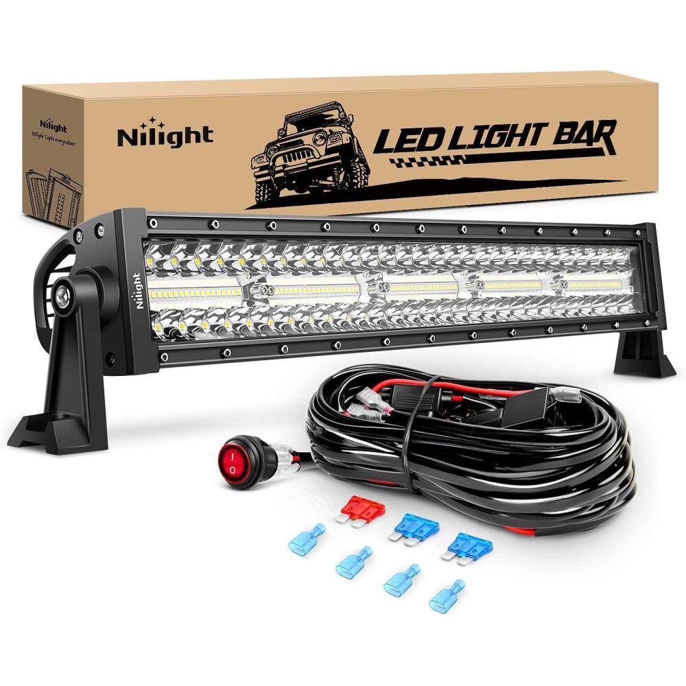 imageNilight  ZH003 20Inch 126W Spot Flood Combo Led Light Bar 4PCS 4Inch 18W Spot LED Pods Fog Lights for Jeep Wrangler Boat Truck Tractor Trailer OffRoad 2 Years Warranty22Inch Light  Wiring Harness