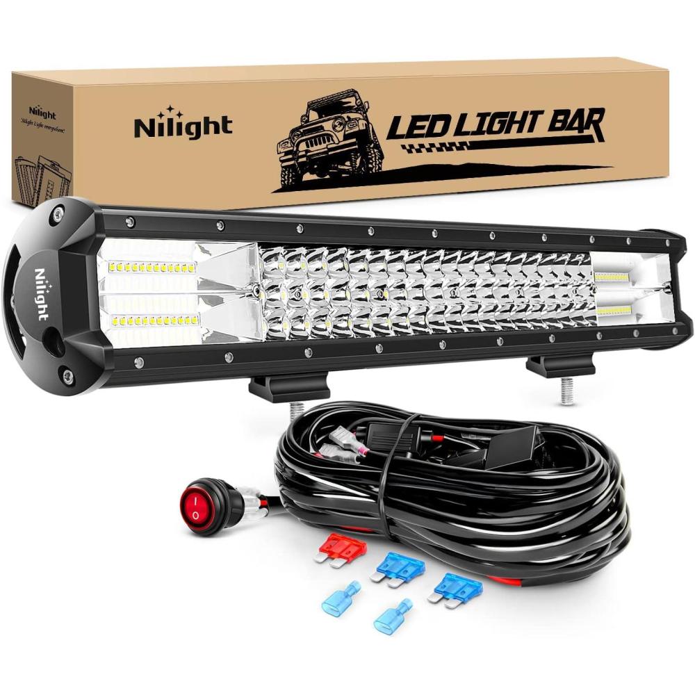 imageNilight  ZH006 LED Light Bar 20 Inch 126W Spot Flood Combo Led Off Road Lights with 16AWG Wiring Harness KitOne Lead 2 Years Warranty20Inch 288W Lights  Wiring Harness