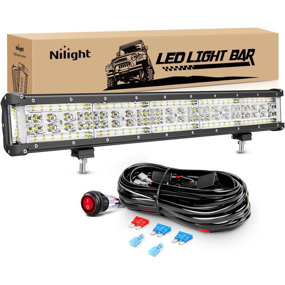 imageNilight  ZH006 LED Light Bar 20 Inch 126W Spot Flood Combo Led Off Road Lights with 16AWG Wiring Harness KitOne Lead 2 Years Warranty22Inch Side Shooter Light  Wiring harness
