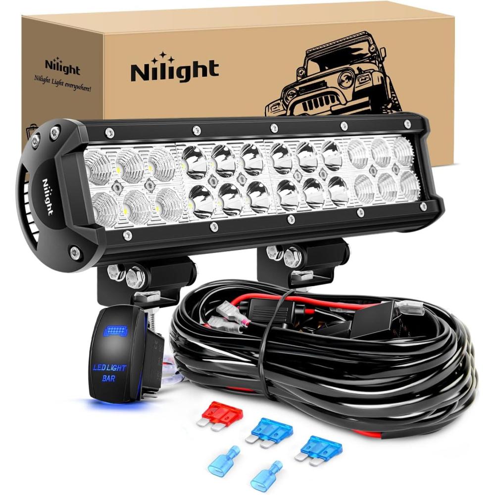 imageNilight  ZH084 LED Light Bar 12Inch 72W Spot Flood Combo LED Off Road Lights 12V 5Pin Rocker Switch Wiring Harness Kit One Lead 2 Years Warranty12 Inch 72W light Wiring Harness