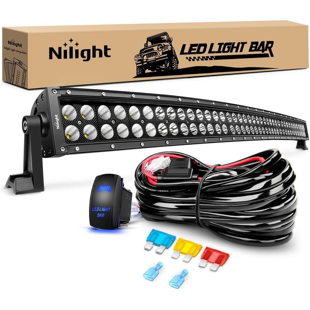 imageNilight  ZH410 32Inch 180W Curved LED Light Bar Work Light Spot Flood Combo Offroad Driving Lights with 16AWG Wiring Harness Kit 2 Year Warranty42Inch Curved 240W Light Wiring Harness