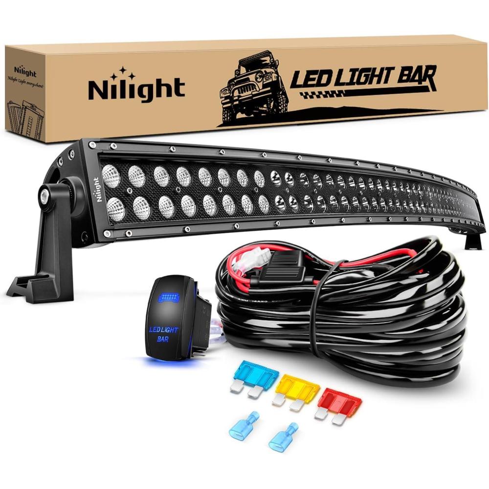 imageNilight  ZH410 32Inch 180W Curved LED Light Bar Work Light Spot Flood Combo Offroad Driving Lights with 16AWG Wiring Harness Kit 2 Year Warranty50Inch Curved Light with Wiring Harness