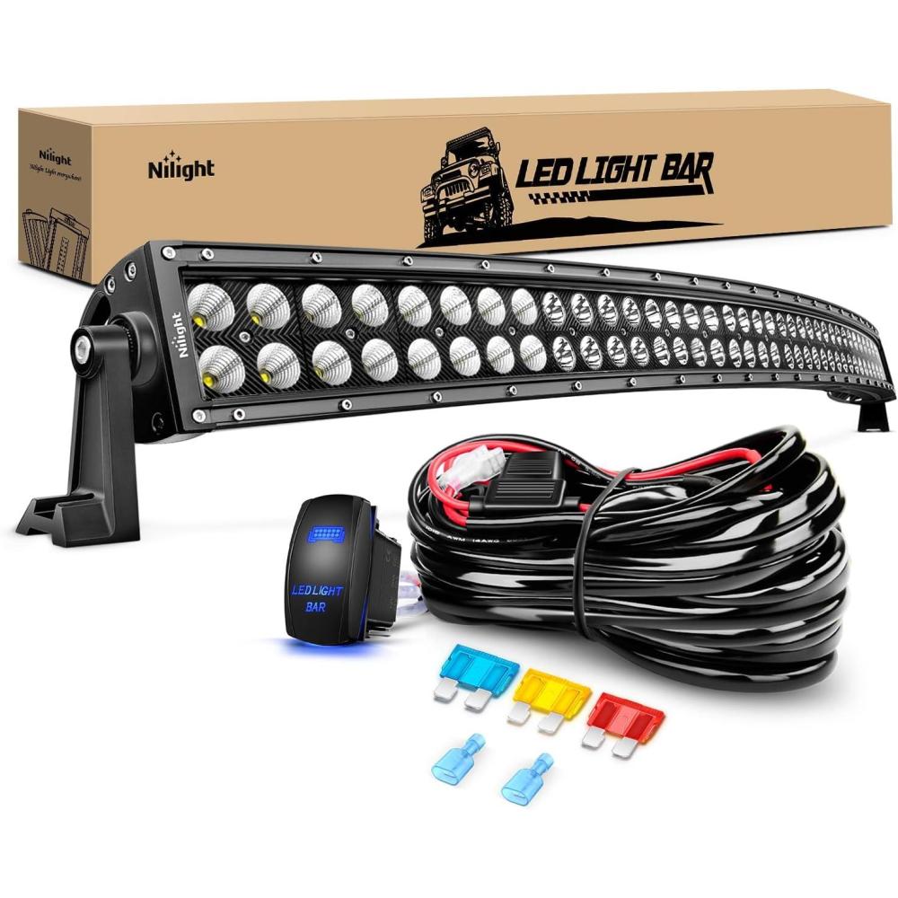 imageNilight  ZH410 32Inch 180W Curved LED Light Bar Work Light Spot Flood Combo Offroad Driving Lights with 16AWG Wiring Harness Kit 2 Year Warranty54Inch Curved 312W Light Wiring Harness