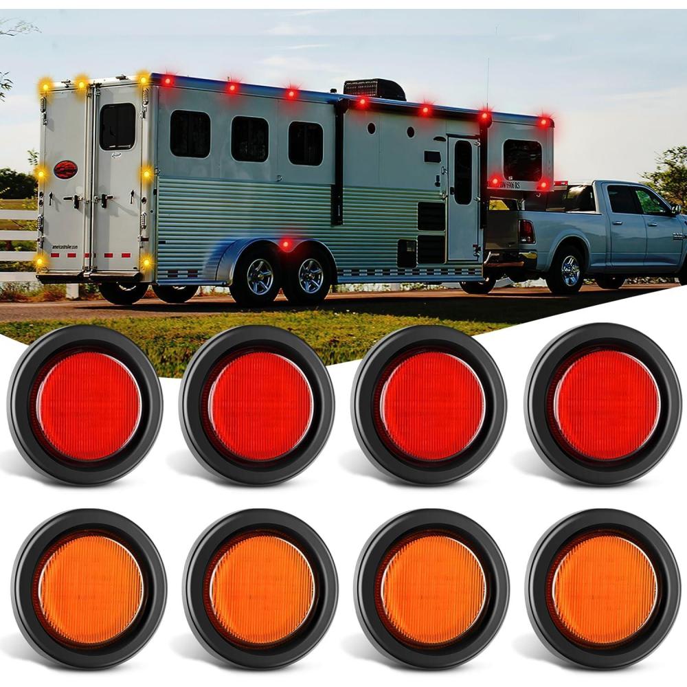 imageNilight 10 PCS 34 Inch Round Mini LED Clearance Light LED Front Rear Side Marker Indicator Light Bullet Marker Light for Truck RV Car Bus Trailer Van Caravan Boat 12V RedAmberRedAmber 8cs