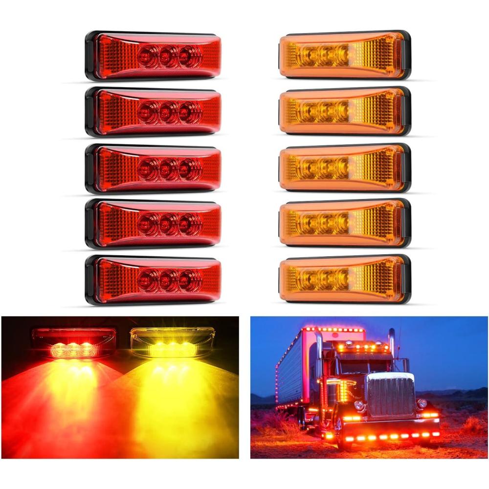 imageNilight 10Pcs 3 Led Trailer Light 39 Inch Front Rear Side Marker Lights Clearance Indicator Waterproof Sealed Surface Mounted Marker Light for RV Truck Trailer UTE UTV 12VAmber Red 10Pcs