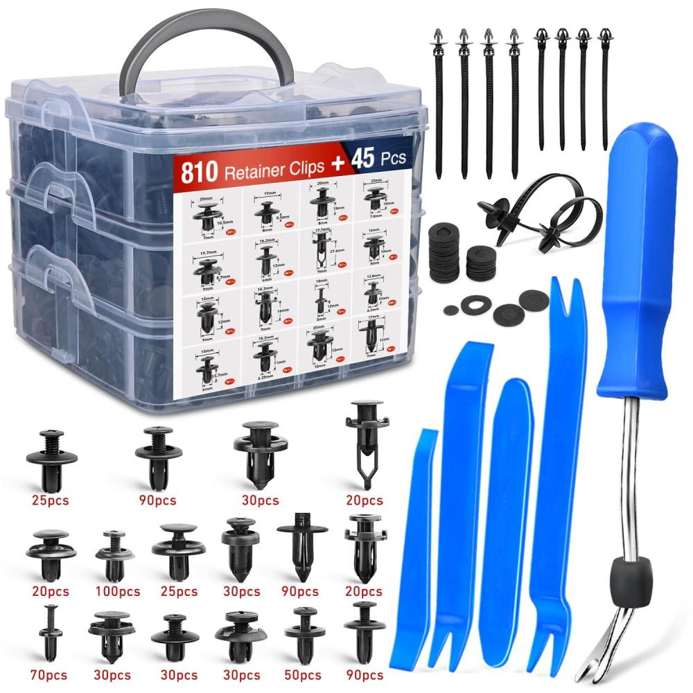 imageNilight 1115Pcs Car Push Retainer Clips Auto Fasteners Kit 32 Most Popular Sizes Nylon Bumper Fender Rivets with 5 Fasteners Remover 10 Cable Ties for Toyota GM Ford Honda Chevy855Pcs