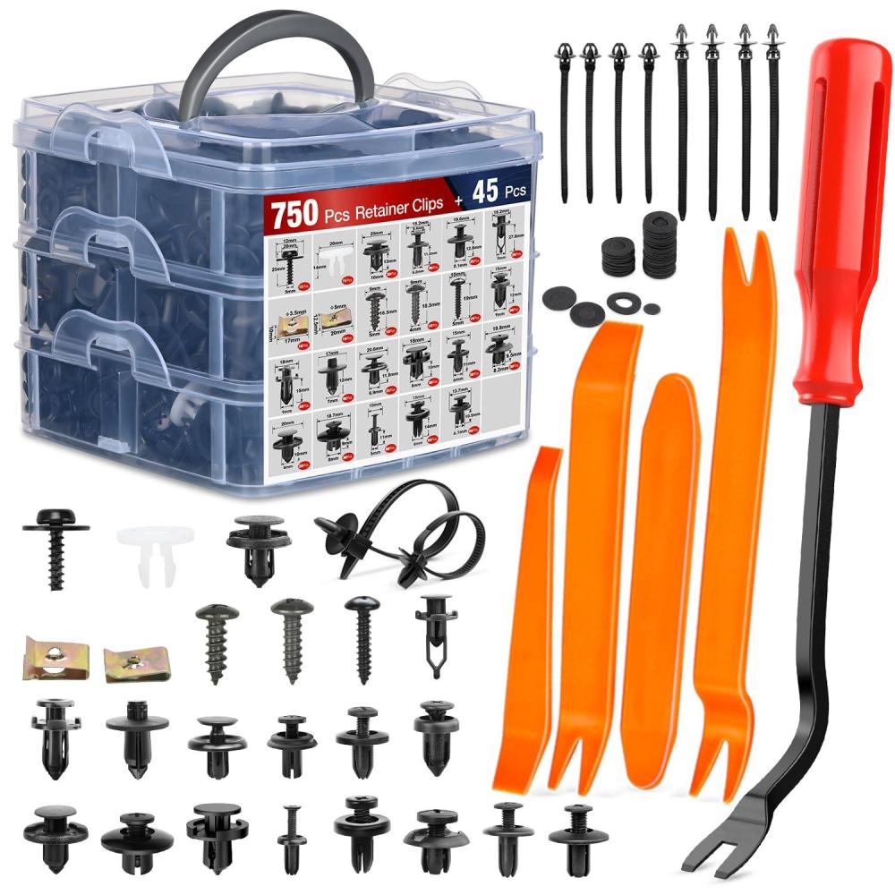 imageNilight 1115Pcs Car Push Retainer Clips Auto Fasteners Kit 32 Most Popular Sizes Nylon Bumper Fender Rivets with 5 Fasteners Remover 10 Cable Ties for Toyota GM Ford Honda Chevy795Pcs