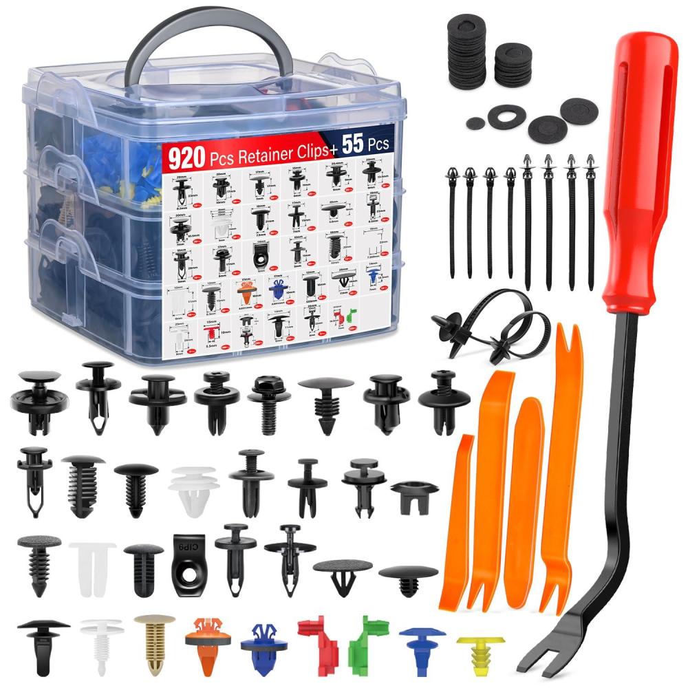 imageNilight 1115Pcs Car Push Retainer Clips Auto Fasteners Kit 32 Most Popular Sizes Nylon Bumper Fender Rivets with 5 Fasteners Remover 10 Cable Ties for Toyota GM Ford Honda Chevy975Pcs