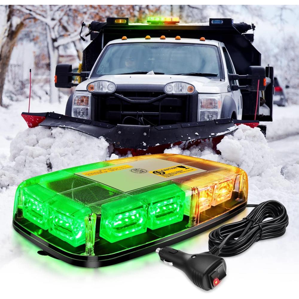 imageNilight 12 Inch Roof Top Strobe Lights 48LED Hazard Light Emergency Safety Warning LED Flashing Bar Magnetic Mount 12V 24V Cars Trucks Tractors Snow Plows Construction VehiclesAmber and Green
